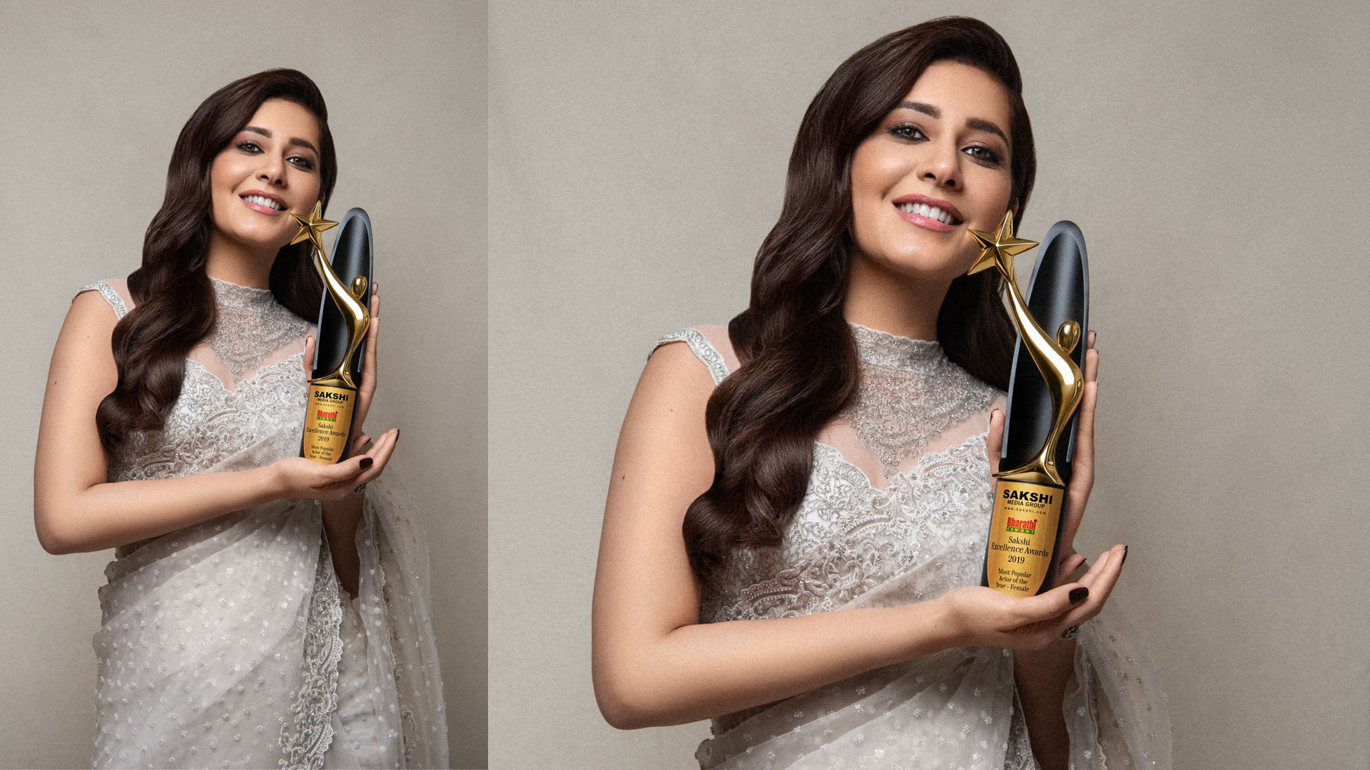 Raashii Khanna honoured with ‘Most Popular Actor Female’ at Sakshi TV Excellence Award