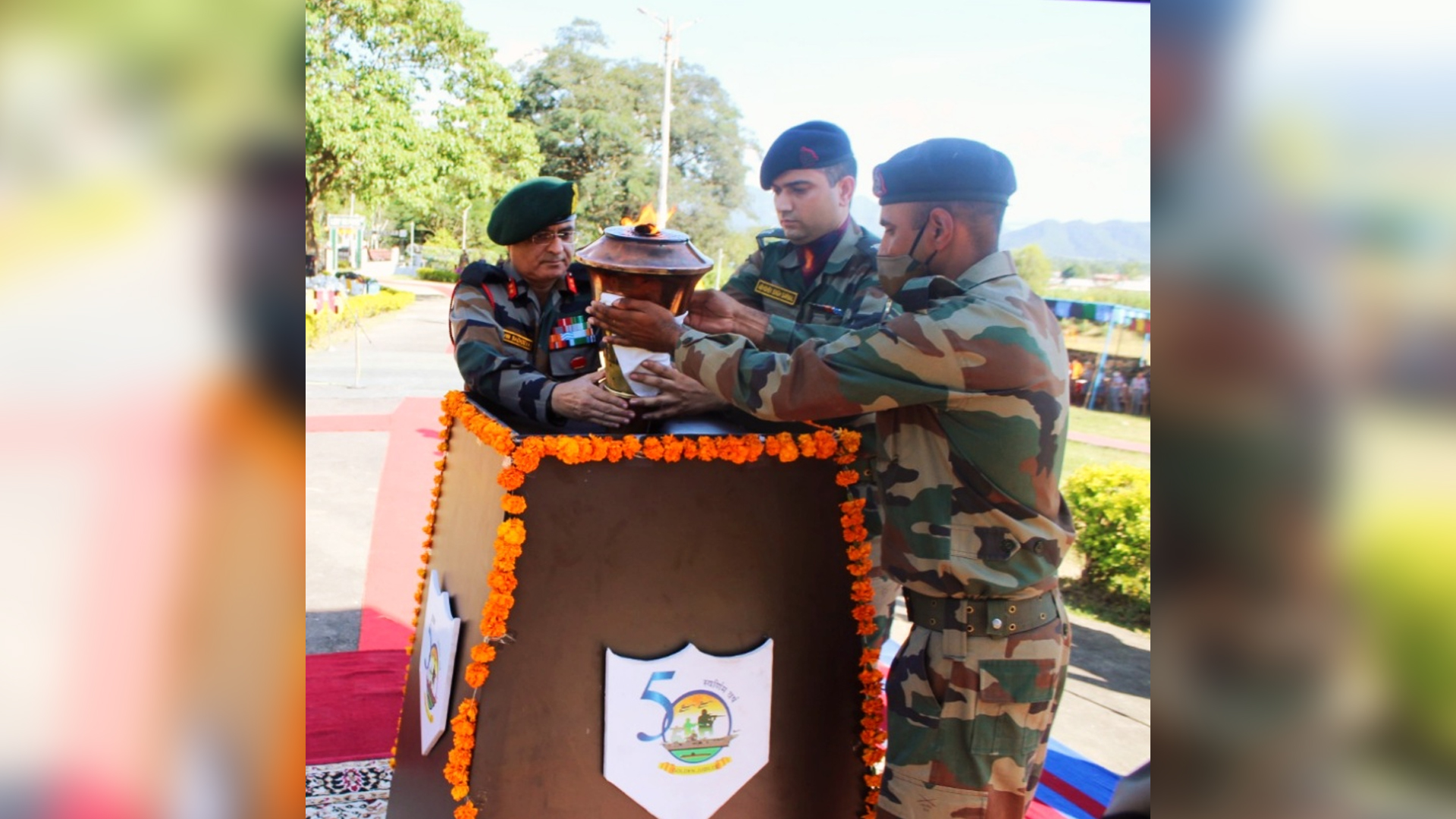 Red Shield Division welcomes the ‘Swarnim Vijay Mashaal’ to Manipur in Presence of the Honourable Governor