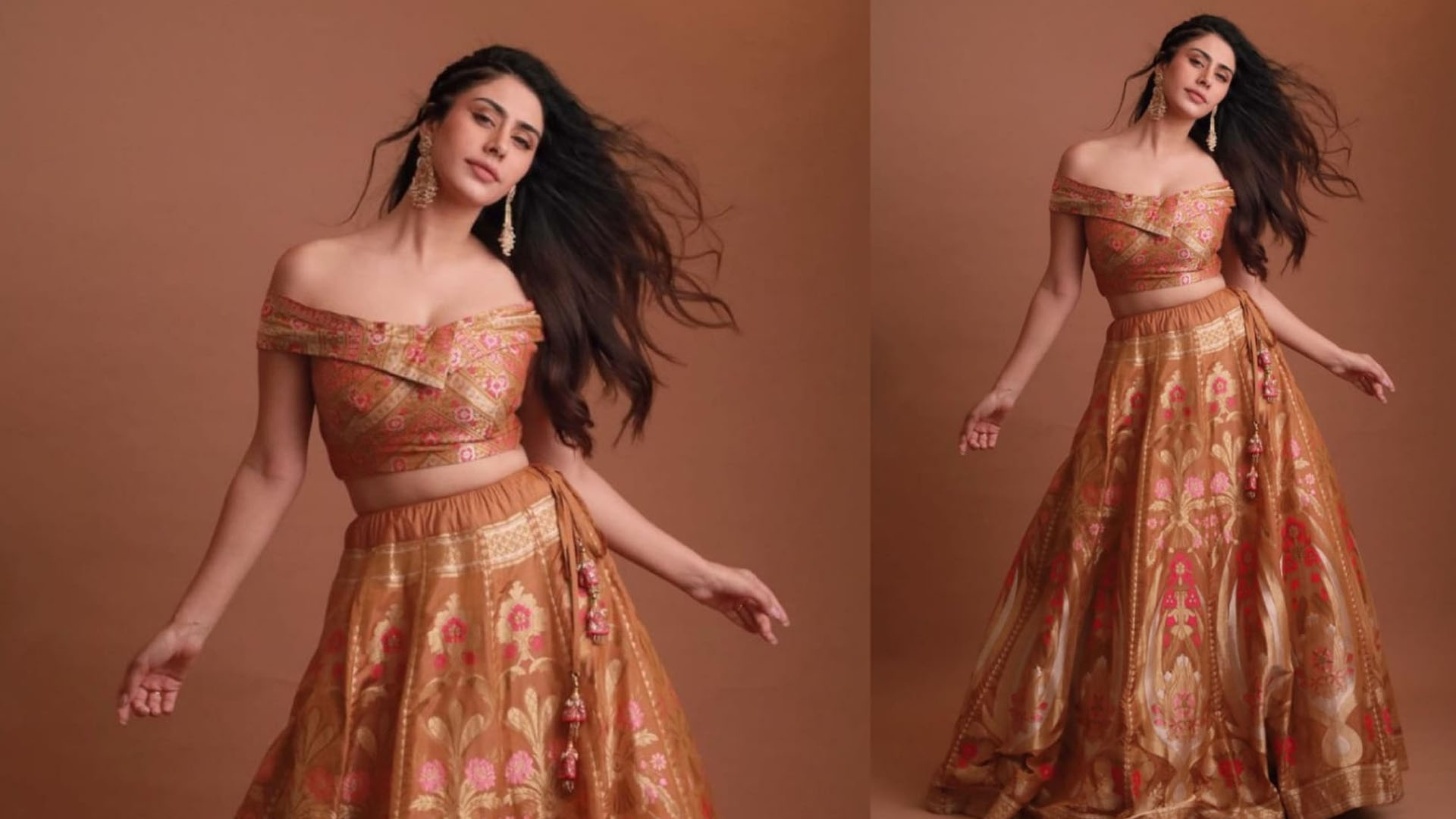 Warina Hussain Shells Out Some Major Fashion Goals In A Caramel-Coloured Lehenga Worth Rs. 1 Lakh 75 K!!