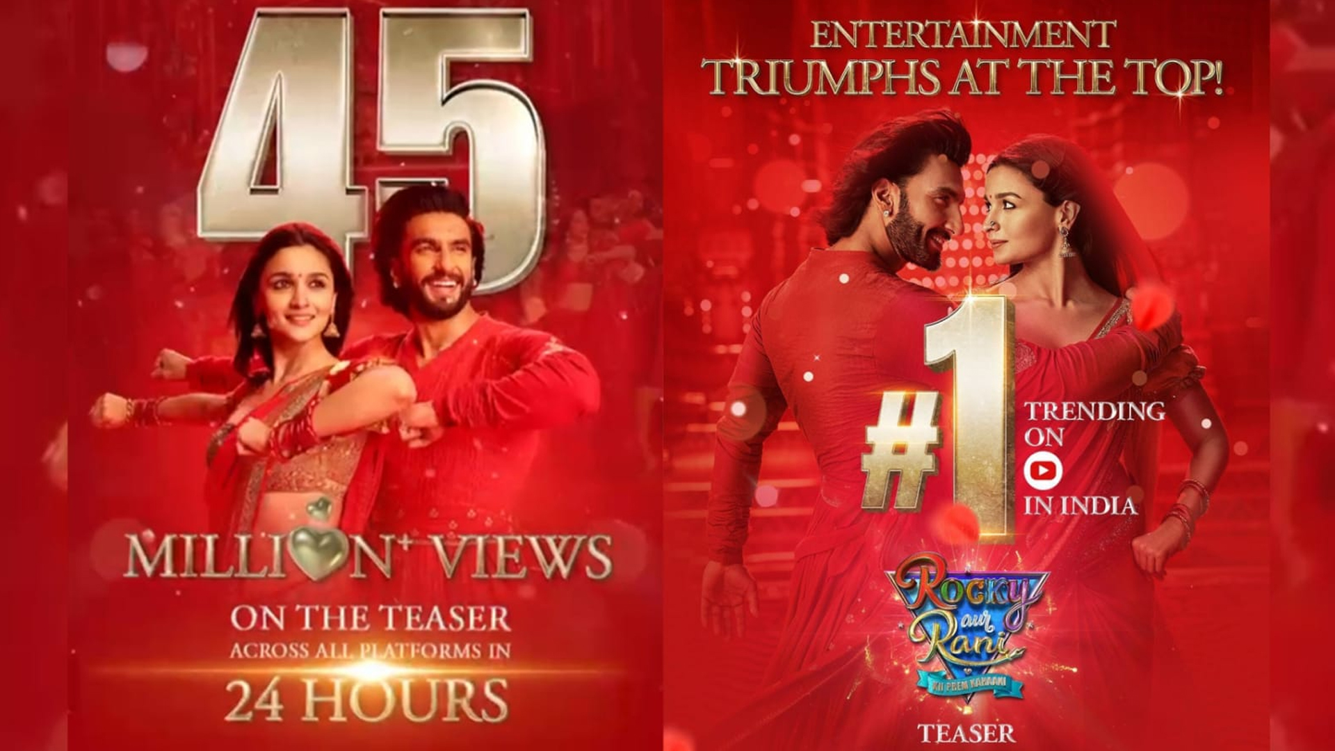 The Charismatic Teaser of Karan Johar’s Rocky Aur Rani Ki Prem Kahaani is Collecting Massive Love on the Internet, Trends at #1 on YouTube, With 45 Million Views And Counting…..