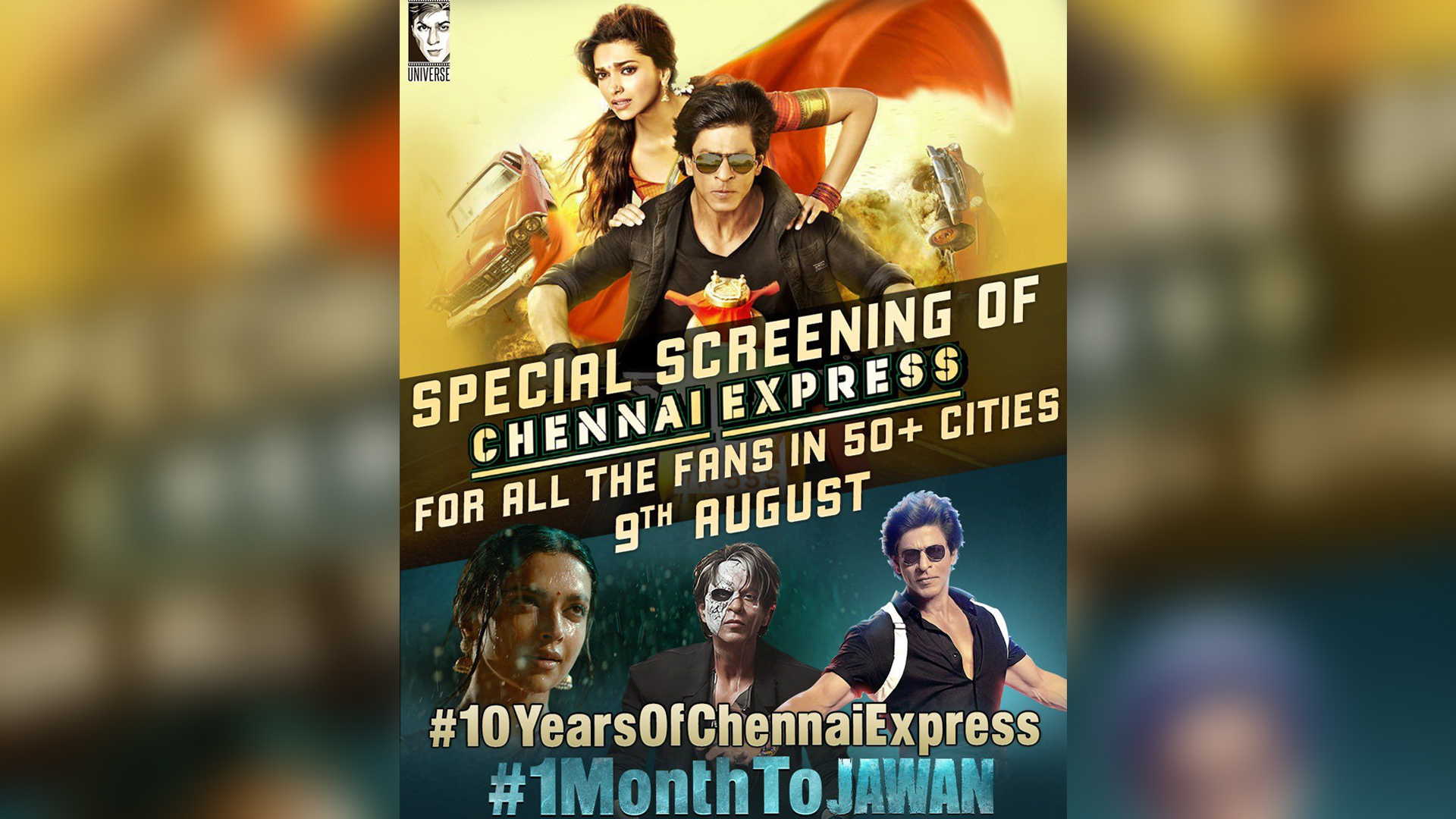 SRK Universe commences Jawan promotional campaign in a magnificent manner, arranging Chennai Express screening in over 52 cities!