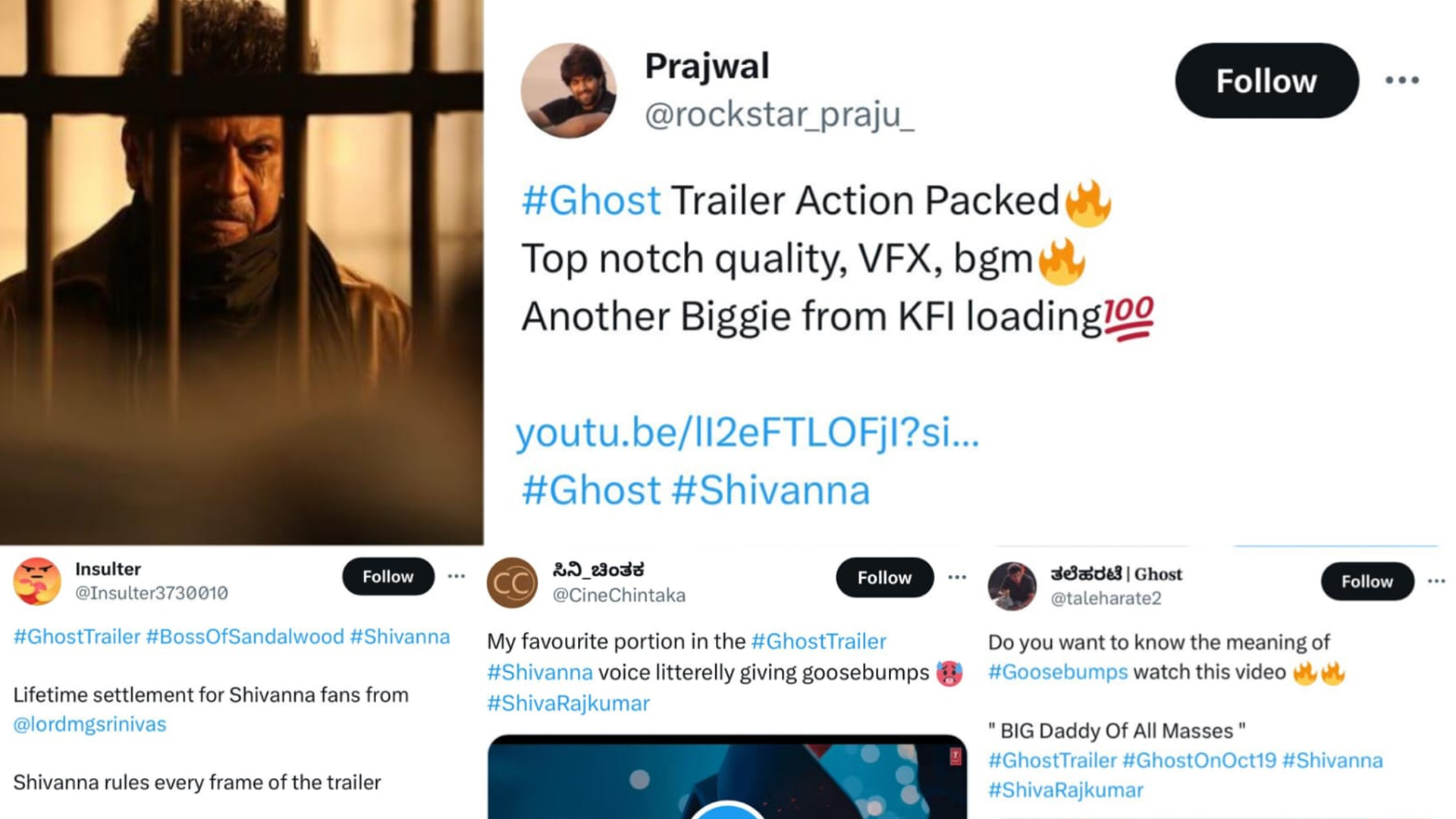 Dr. Shiva Rajkumar’s trailer of Ghost receives huge applause from industry stalwarts and netizens