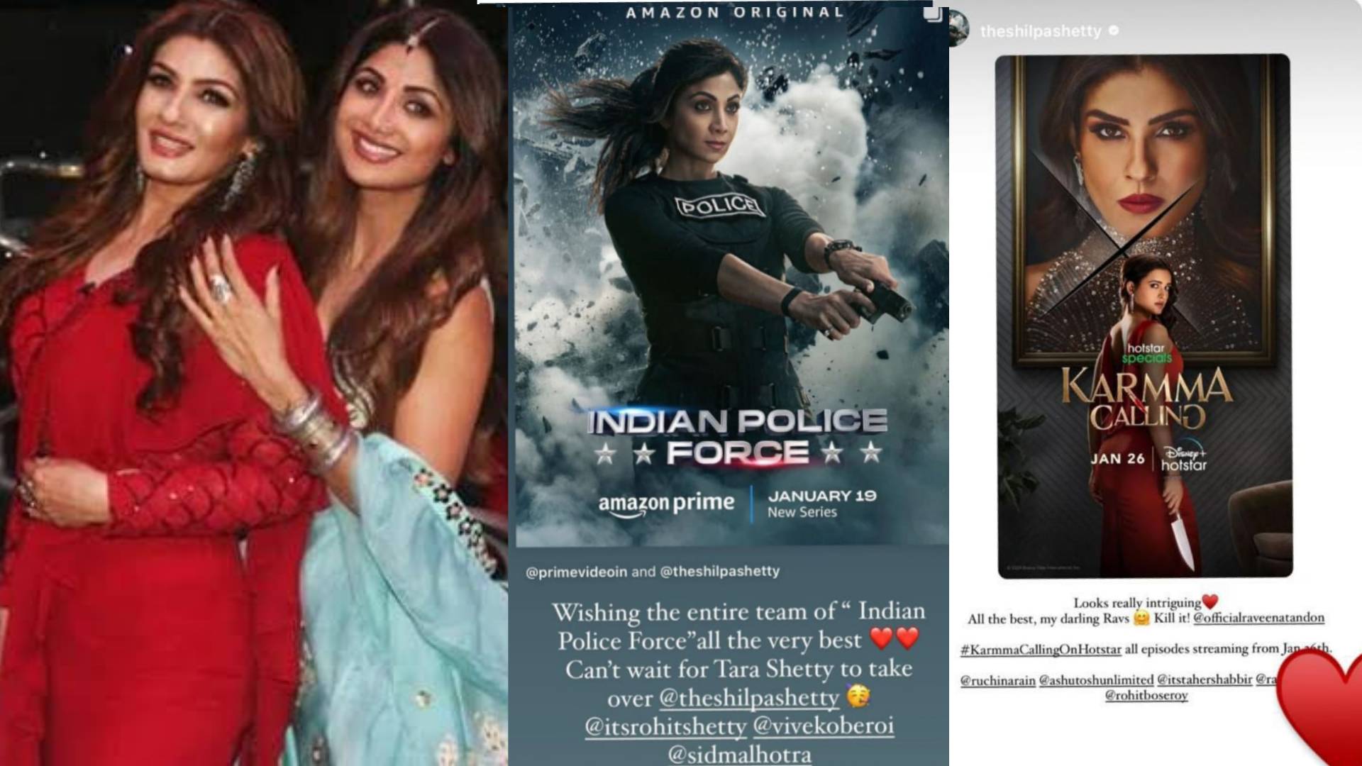 Raveena Tandon and Shilpa Shetty Support Each Other’s Shows on Social Media, Highlighting Genuine Friendship in Bollywood