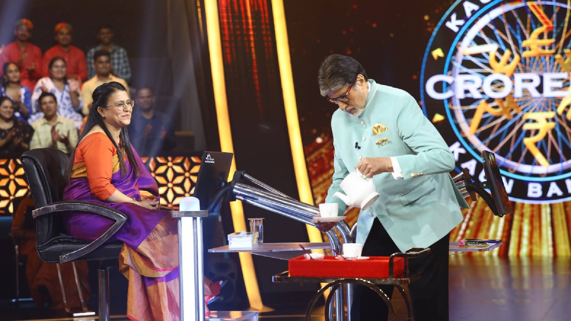 Amitabh Bachchan and contestant Rakshinda Alvi enjoy a ‘Chai Date’ on ‘Kaun Banega Crorepati’