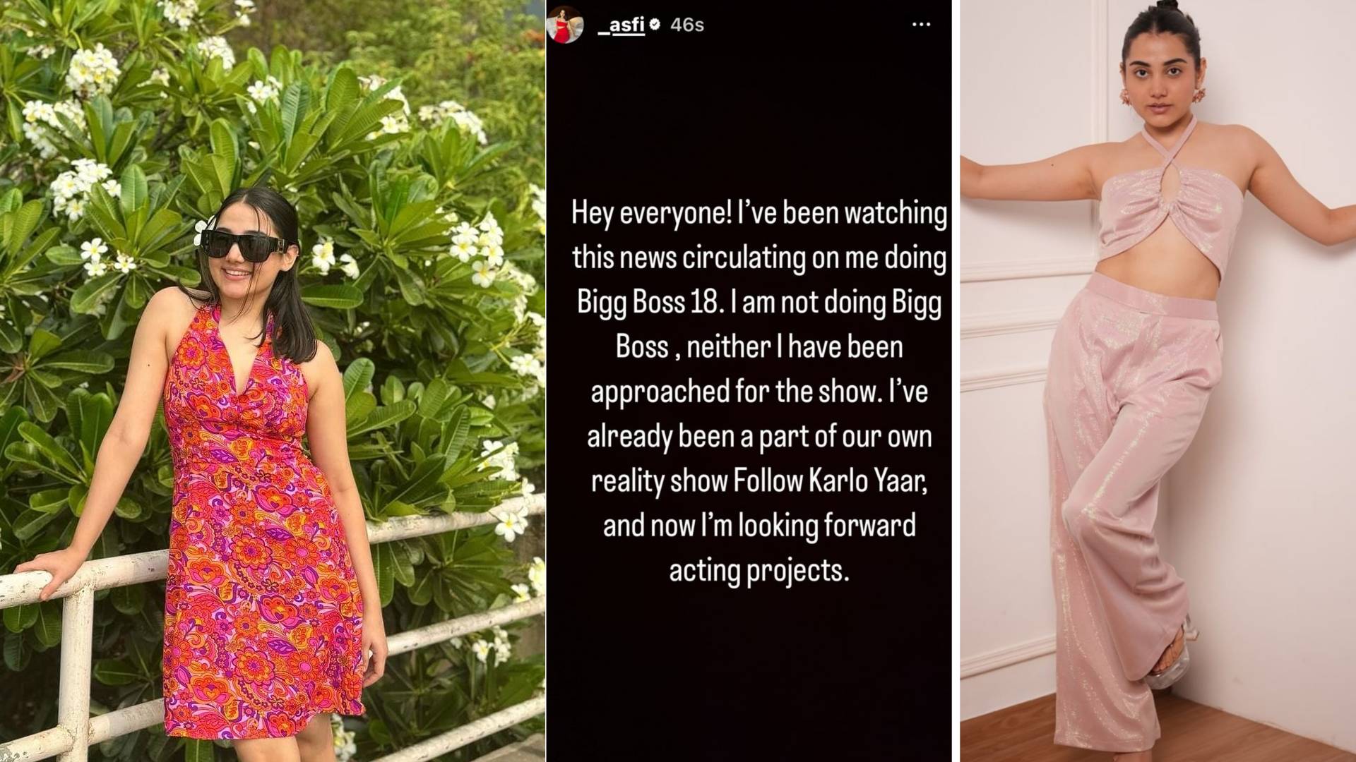 ‘Follow Kar Lo Yaar’ fame Asfi Javed breaks silence on her rumoured Bigg Boss 18 entry; “I’ve already been a part of our own reality show Follow Karlo Yaar, and now I’m looking forward to acting projects.”