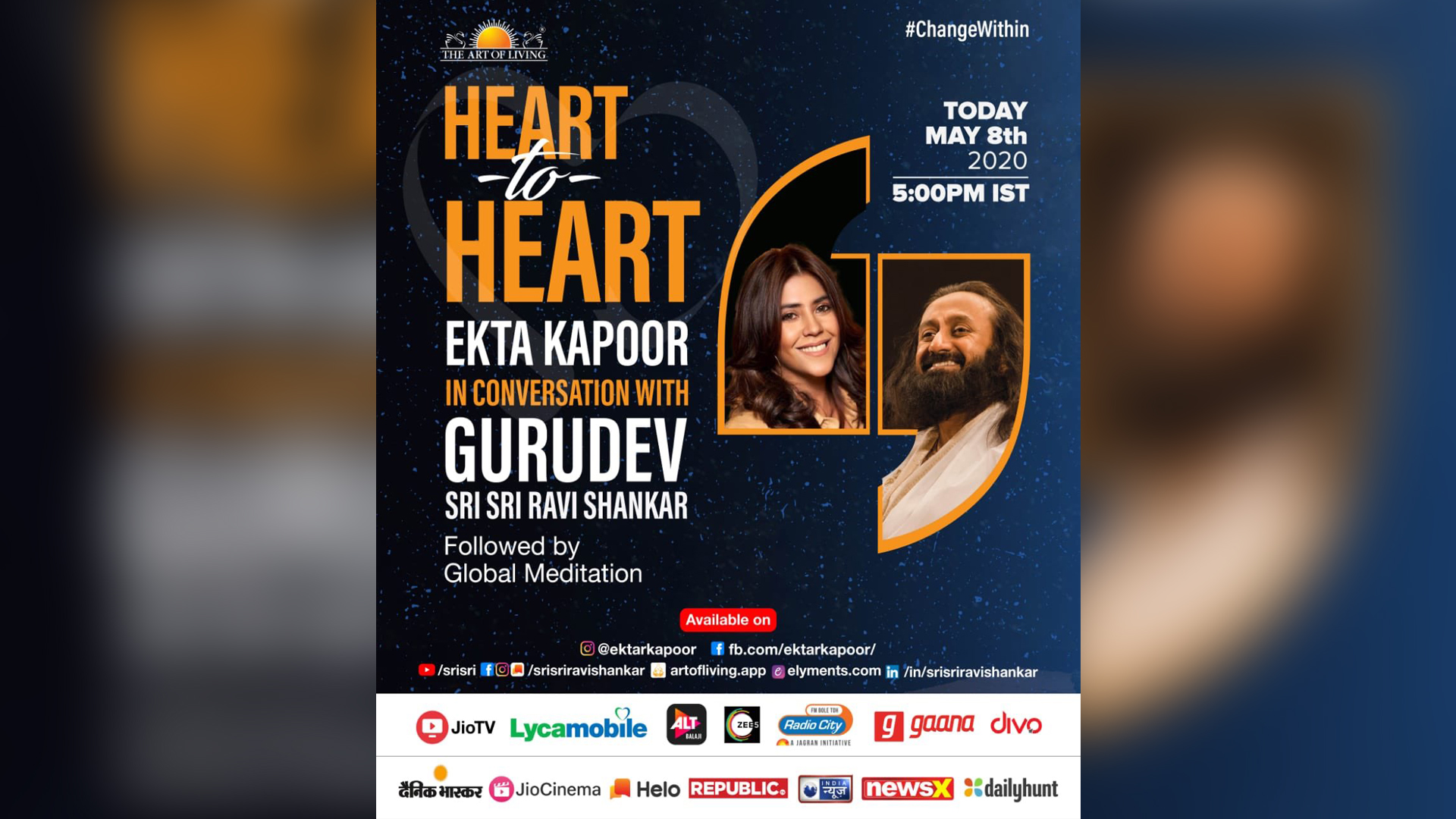 Ekta Kapoor is all set to invoke peace within and have a ‘Heart to Heart’ with Sri Sri Ravishankar