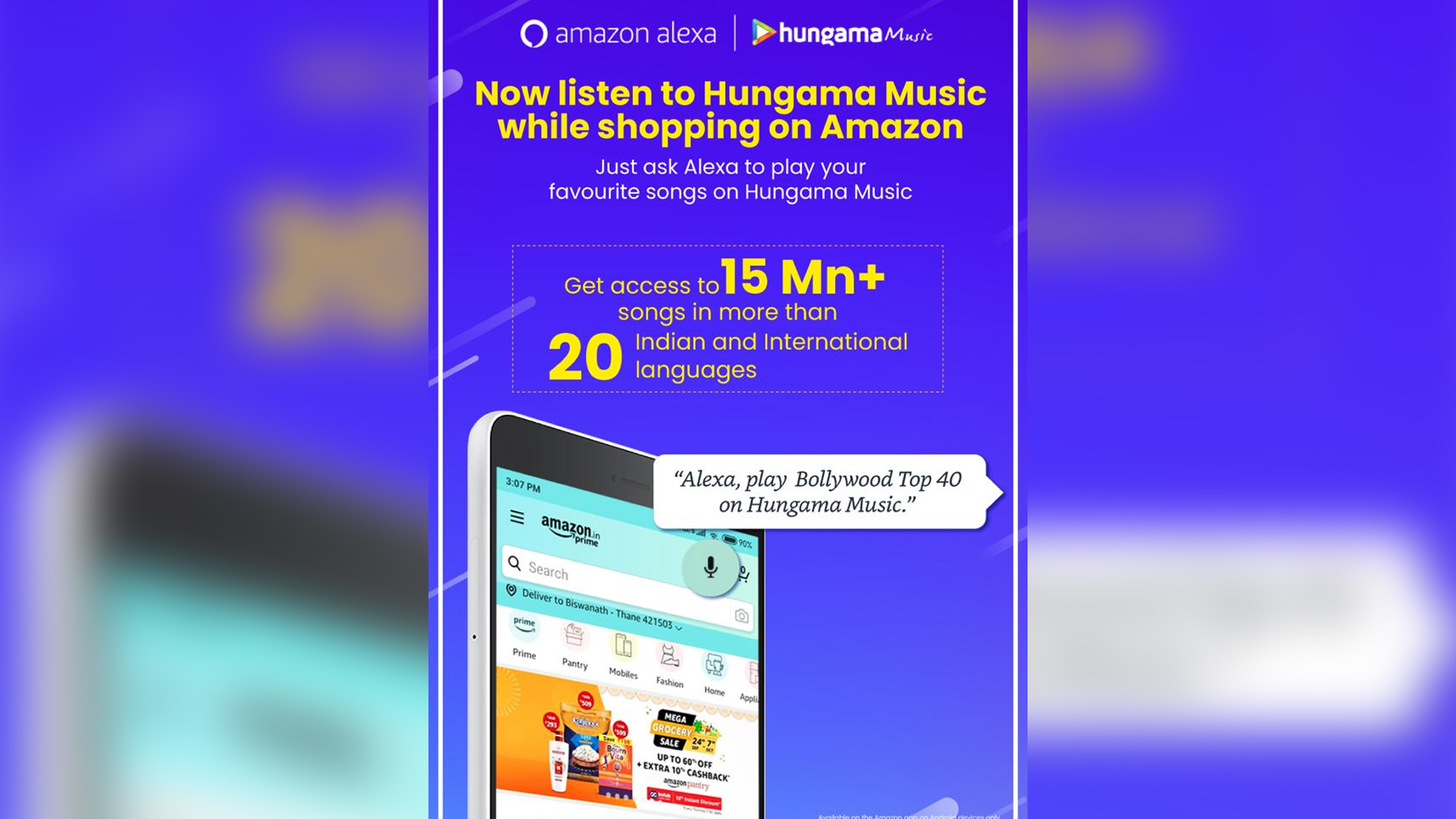 Nowask Alexa toplay your favourite songs on HungamaMusic while shopping on the Amazon India Android app