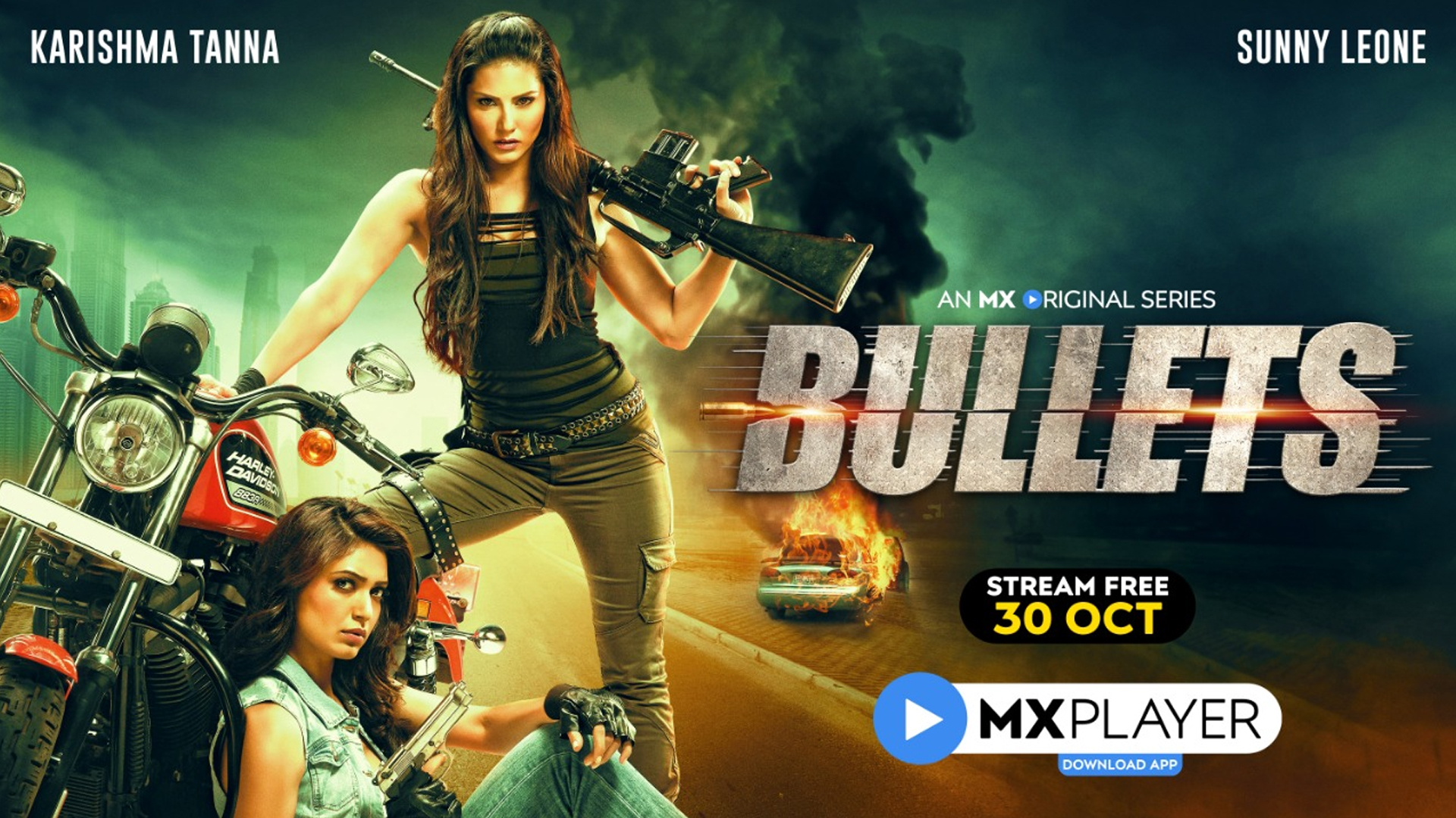 MX Player brings you a chase that’s too hot for you to miss with ‘Bullets’ Starring glam queens Sunny Leone & Karishma Tanna, the trailer of this MX Original Series is now live  All episodes will stream for FREE, starting 30th October