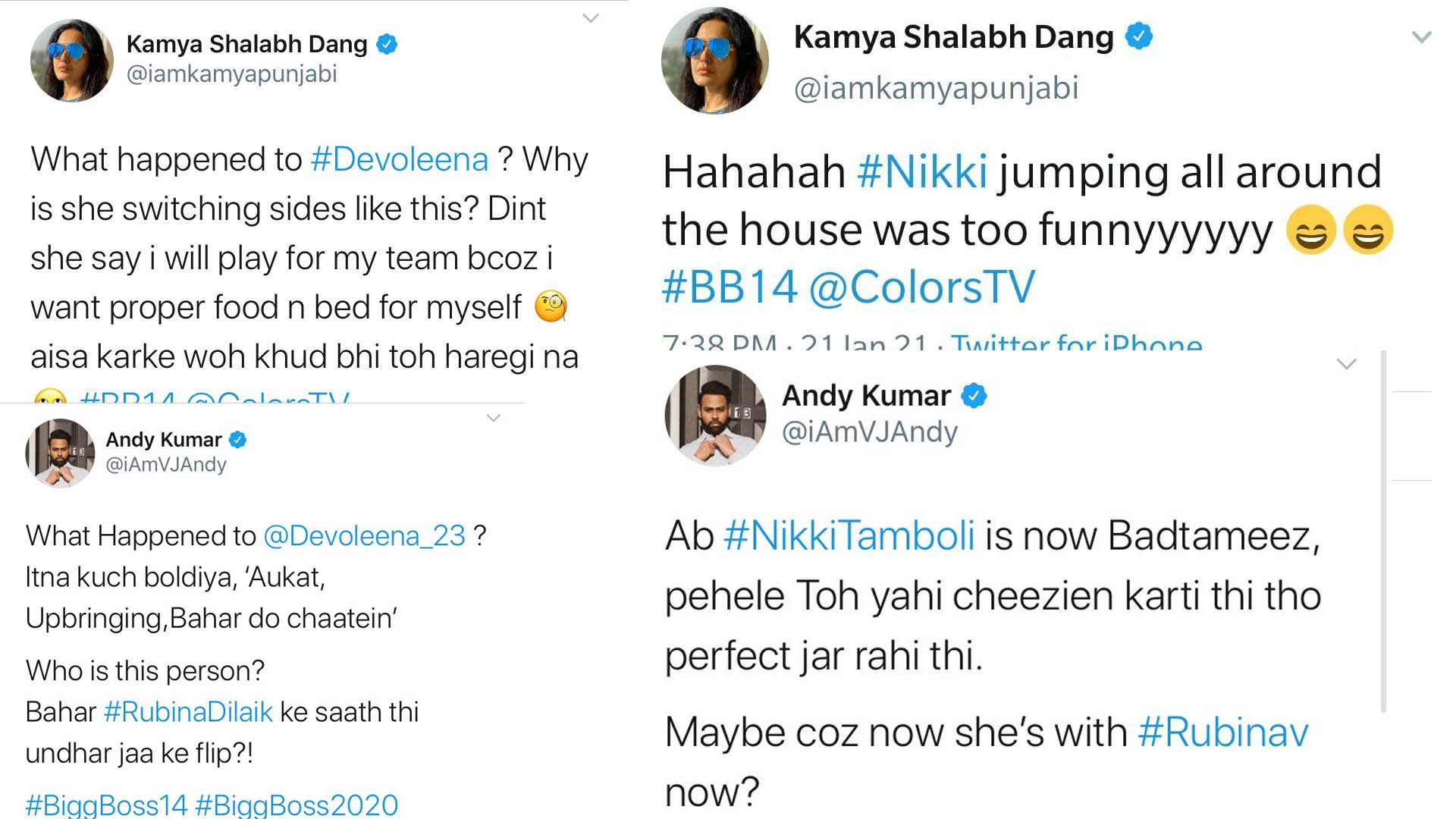 Ex Bigg Boss contestants Andy Kumar and Kamya Punjabi come out in support of Nikki Tamboli, oppose Devoleena Bhattacharjee’s personal comments”