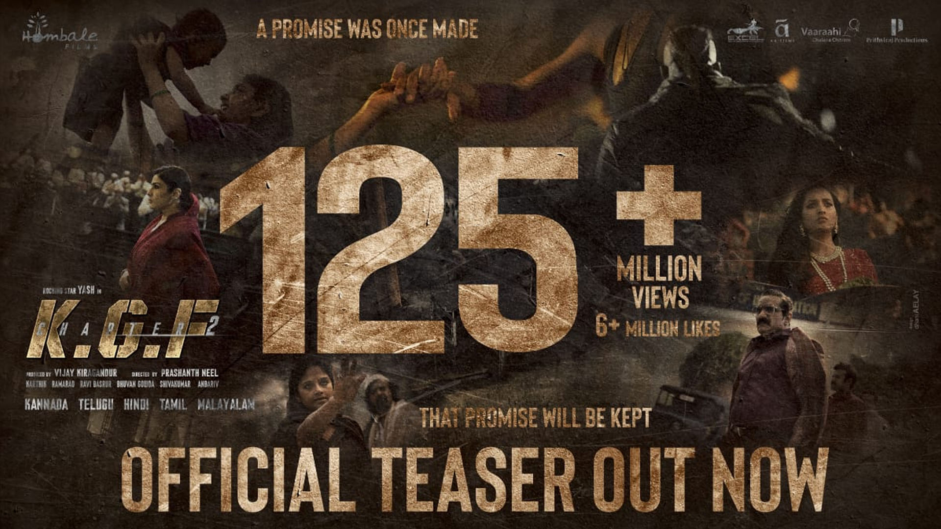 With more than 125 million views and 6 million plus likes in 24 hours, KGF: Chapter 2 teaser smashes all records globally