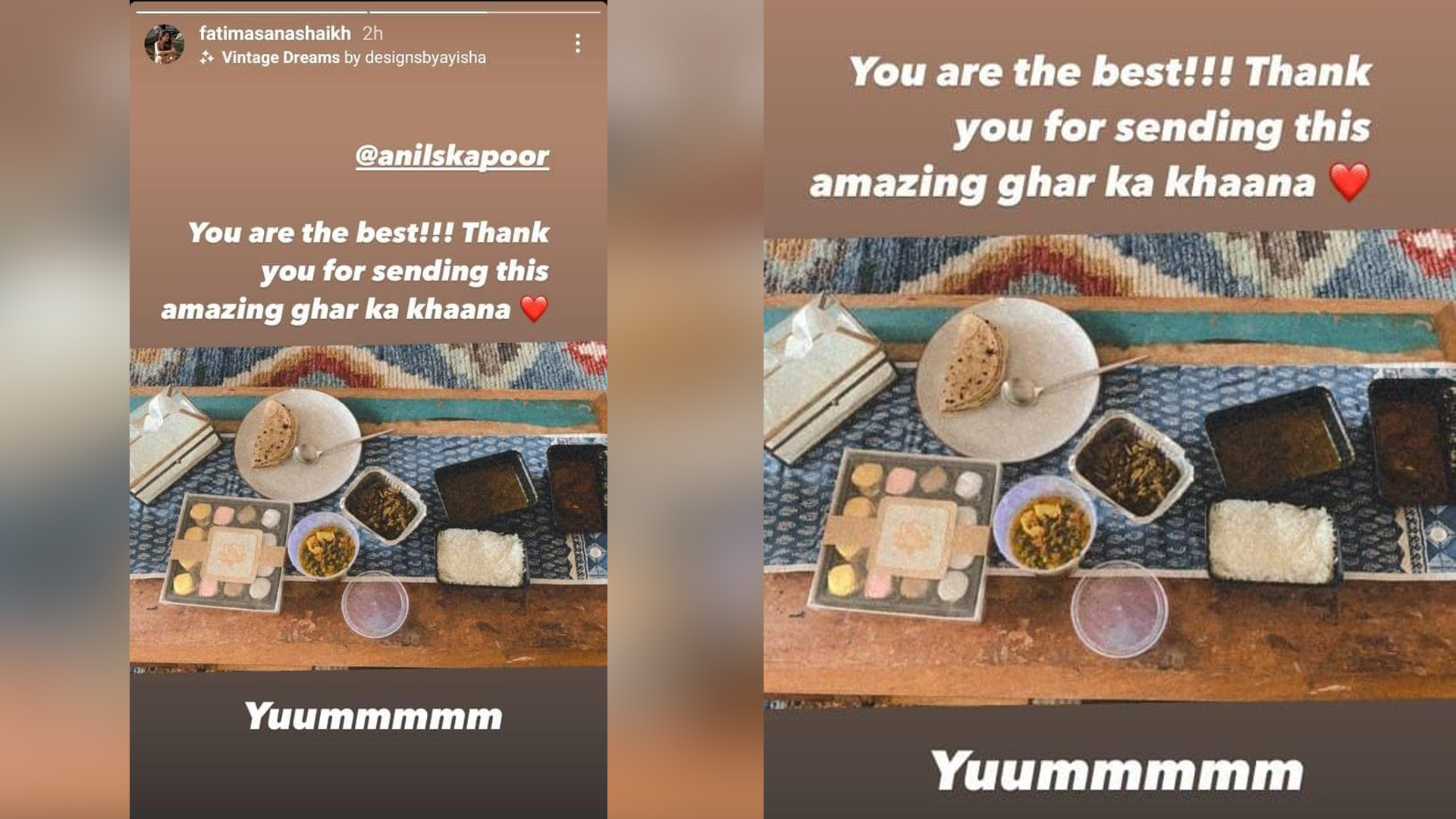 Fatima Sana Shaikh thanks Anil Kapoor for all the food her co-star has sent her way