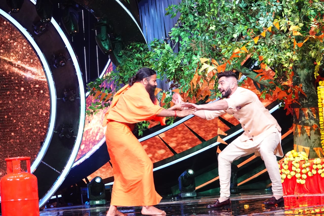 The Yoga Guru Ramdev Baba on the sets of Indian Idol season 12 on airing only on Sony Entertainment Television.