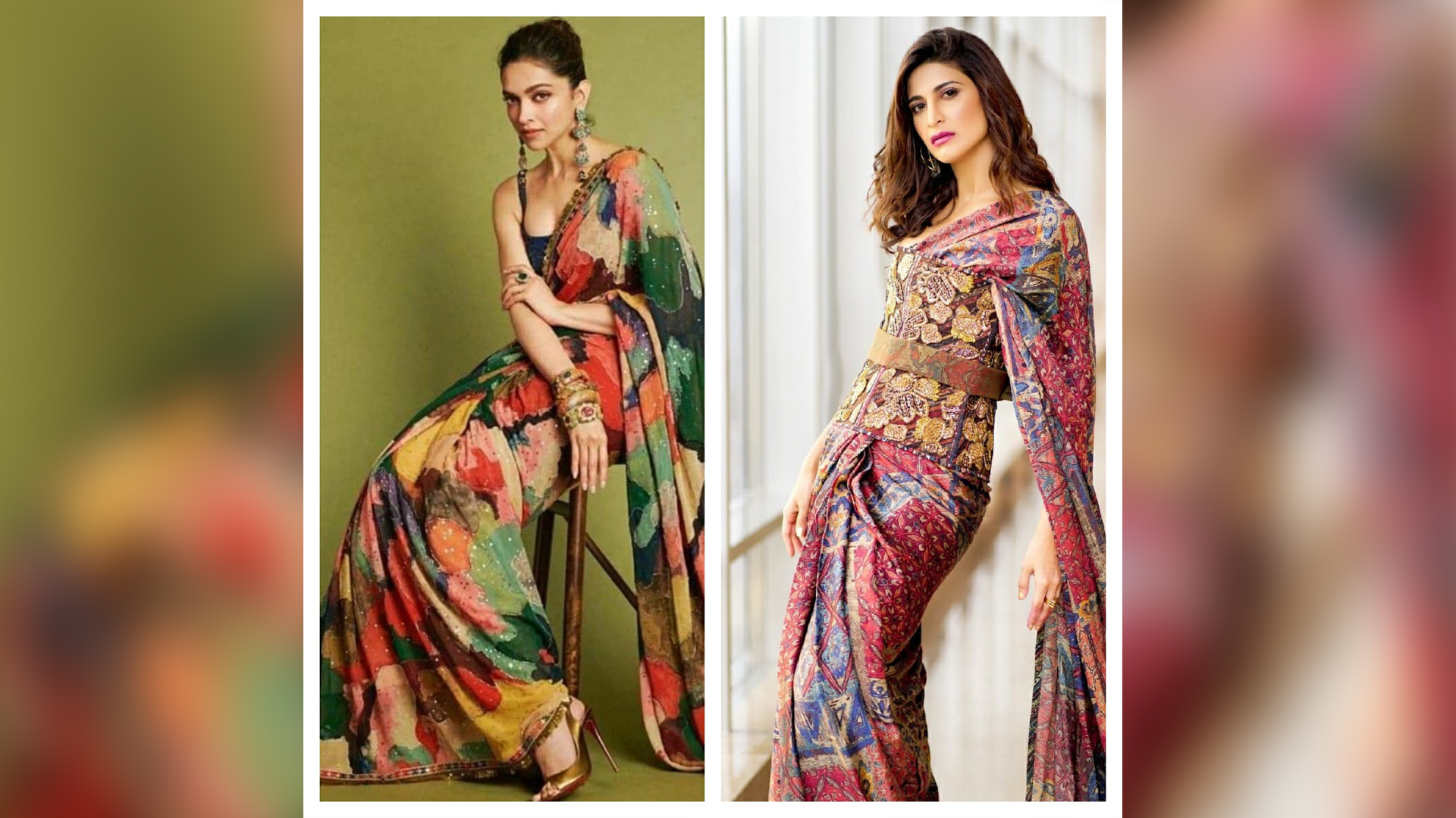 Fashion Face-Off – Deepika Padukone or Aahana Kumra; Who do you think styled the abstract print Saree better?