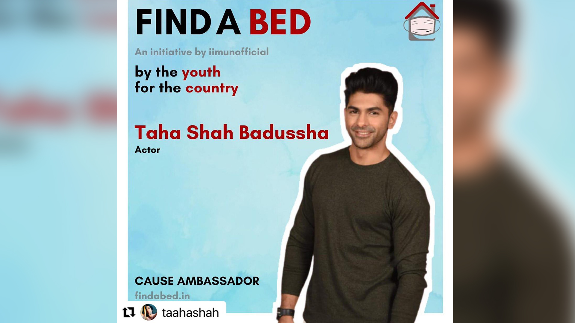 After Karan Johar, Varun Dhawan, Sonakshi Sinha, actor Taha Shah Badussha becomes the cause ambassador for India’s first information repository for finding and building beds