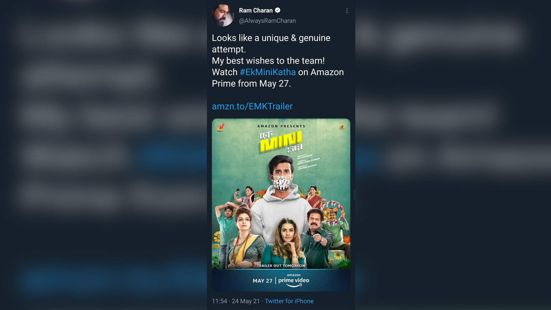 After Prabhas, now Ram Charan is all praises for Amazon Prime Video’s ‘unique’ Ek Mini Katha & looks forward to the release!