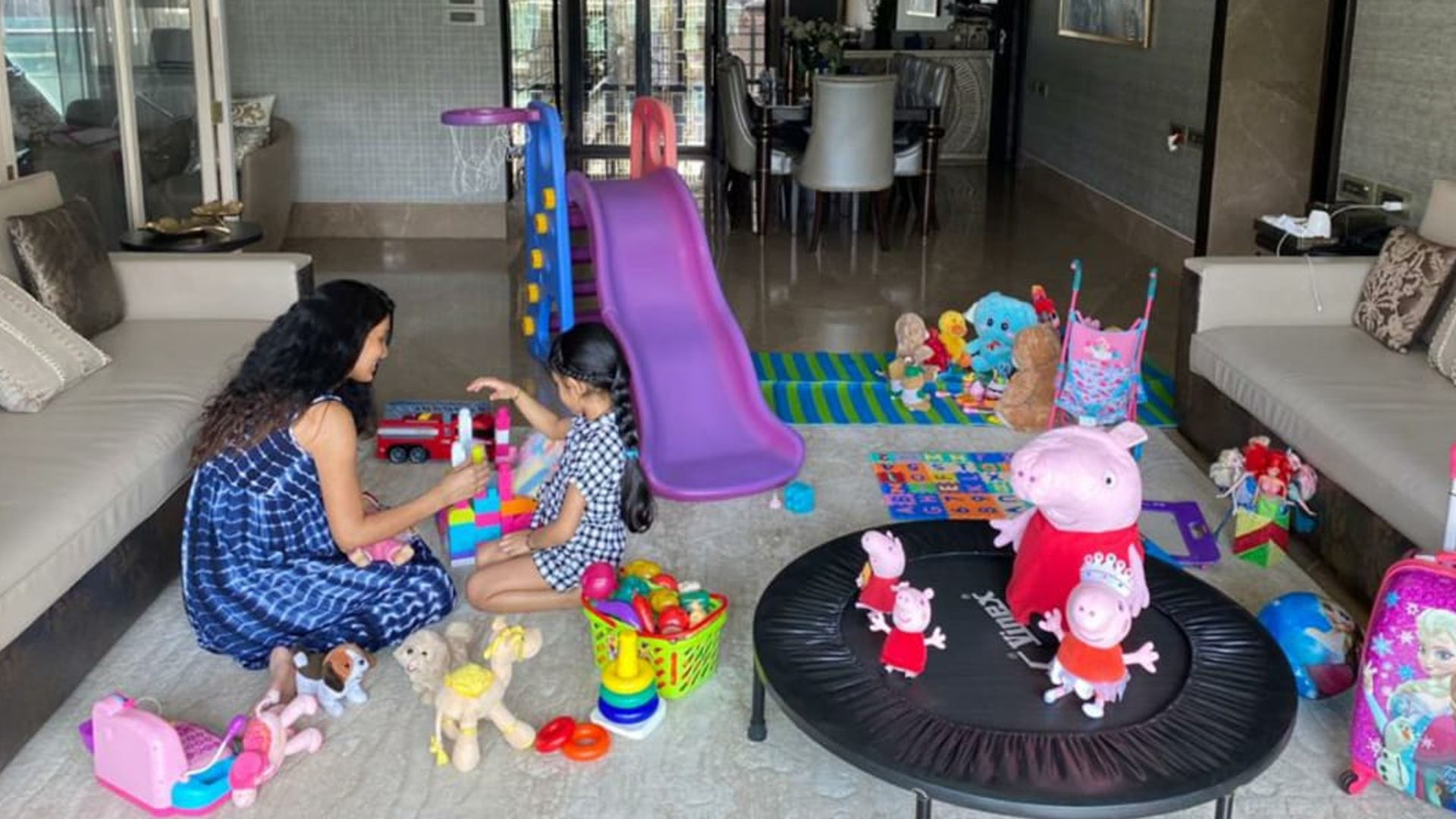 Geeta Basra turns her living room into playground for her daughter Hinaya.