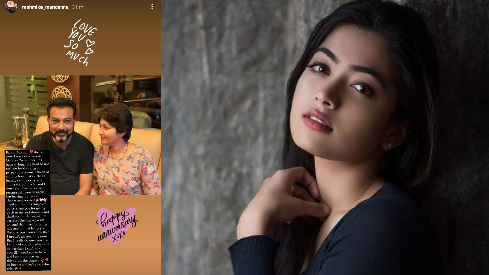 ‘Homesick’ Rashmika Mandanna pens down an heartfelt note wishing her parents on their anniversary, Read below!