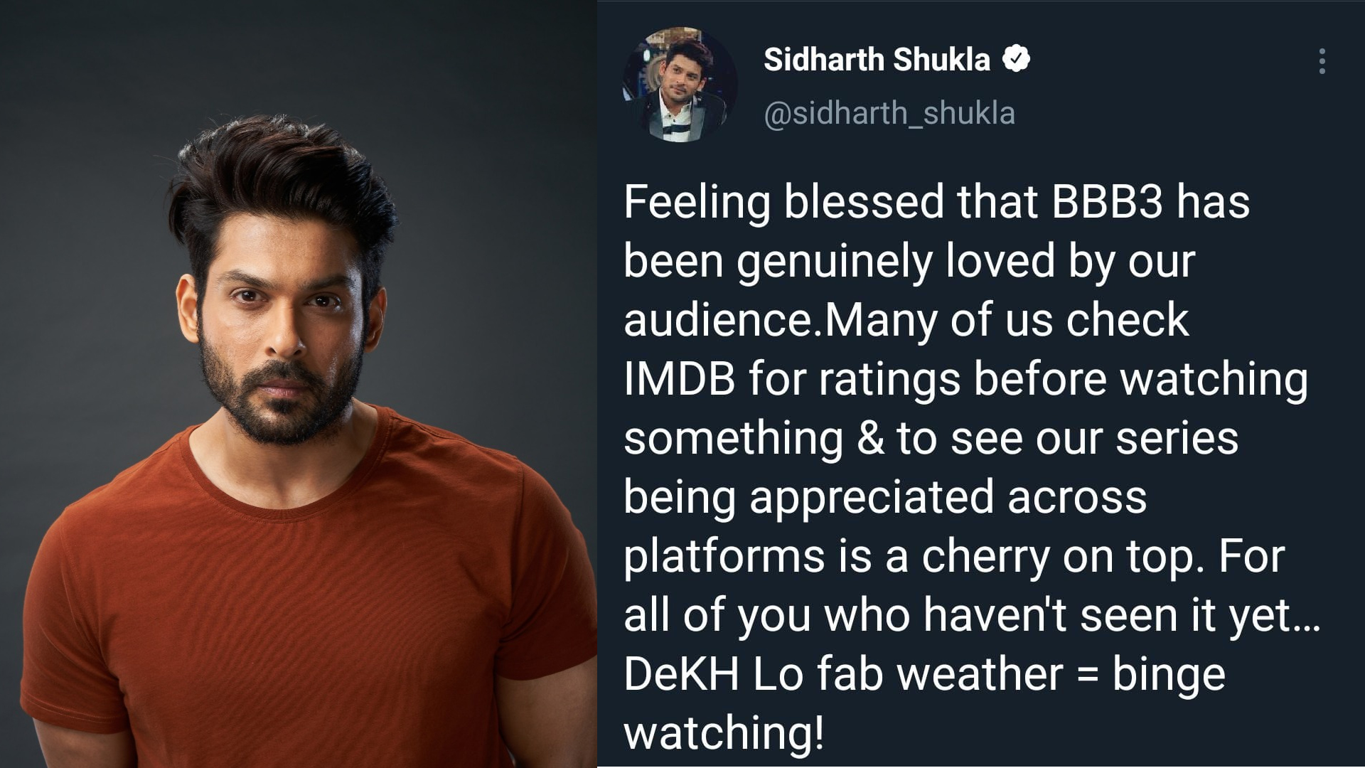 Sidharth Shukla feels blessed by the audience’s overwhelming response to ALTBalaji’s ‘Broken But Beautiful 3’!