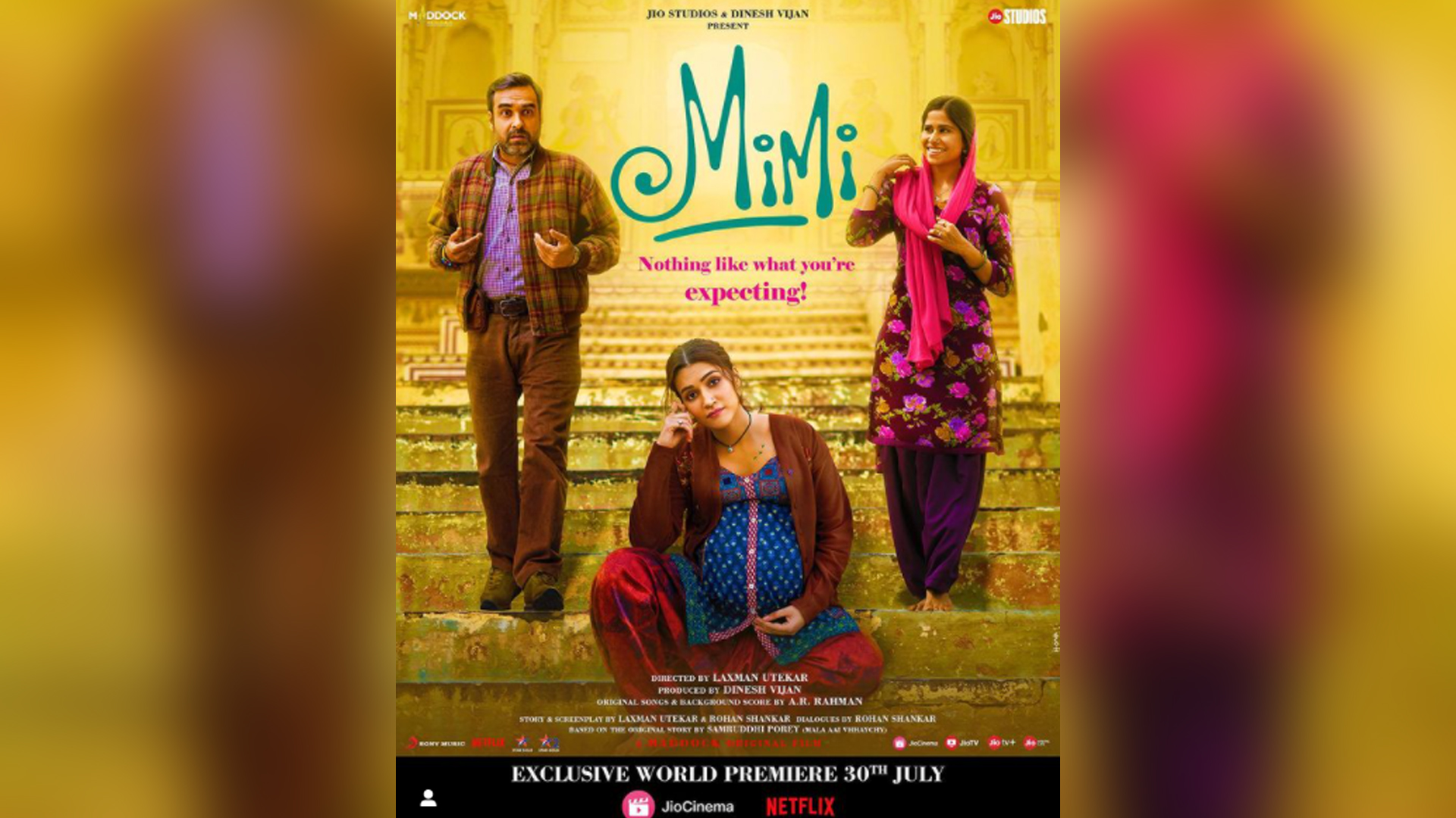 Actress Sai Tamhankar stuns alongside Pankaj Tripathi and Kriti Sanon in Mimi’s new poster