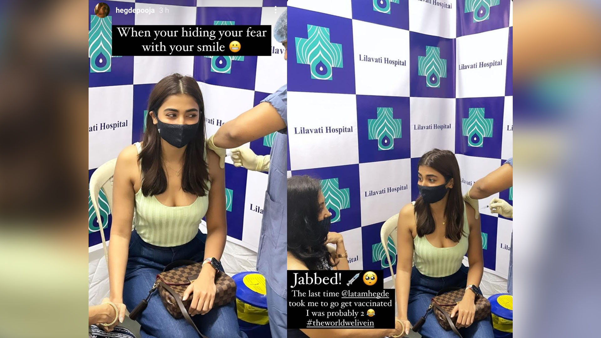 Pooja Hegde gets ‘jabbed’ with the cutest reaction before getting back to sets, see below!