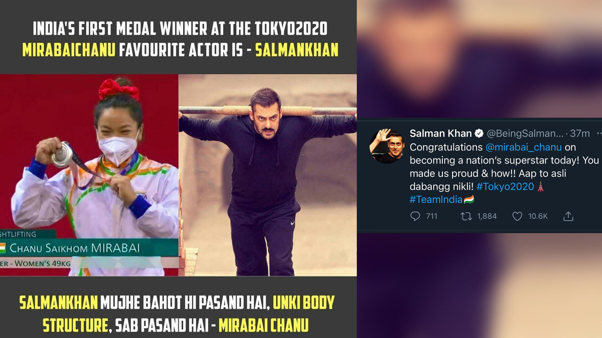 Salman Khan is Olympic silver medalist, Mirabai Chanu’s favorite actor !