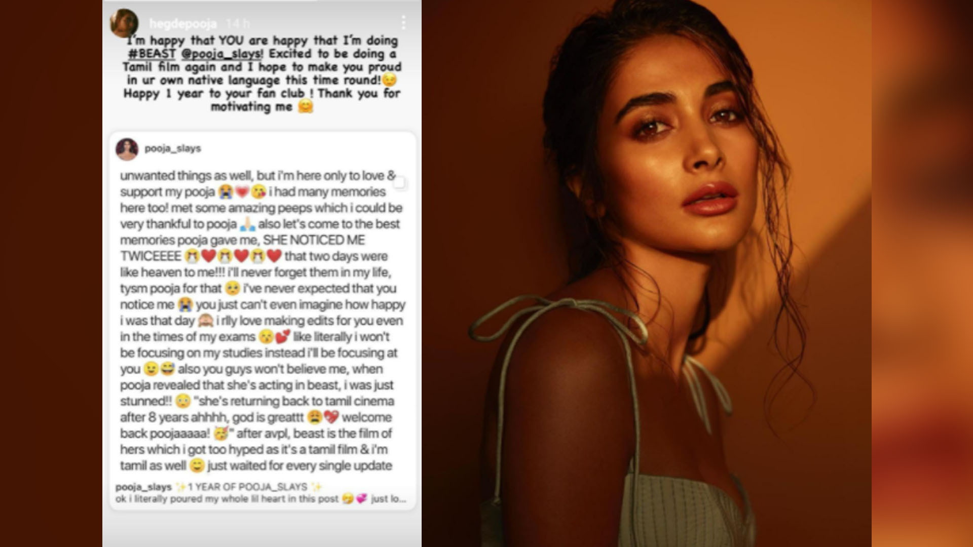 Pooja Hegde is excited to be doing a Tamil film after a long time and thanks fans for keeping her motivated!