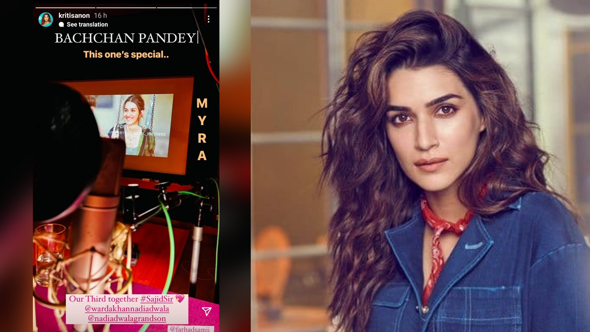 Kriti Sanon shares a glimpse of her character ‘Myra’ from Bachchan Pandey as she starts dubbing for the film!