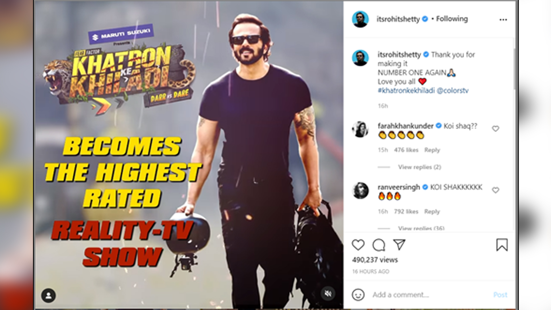 Ranveer Singh, Abhishek Bachchan and other Bollywood celebs congratulate Rohit Shetty as COLORS’ ‘Khatron Ke Khiladi’ tops the charts