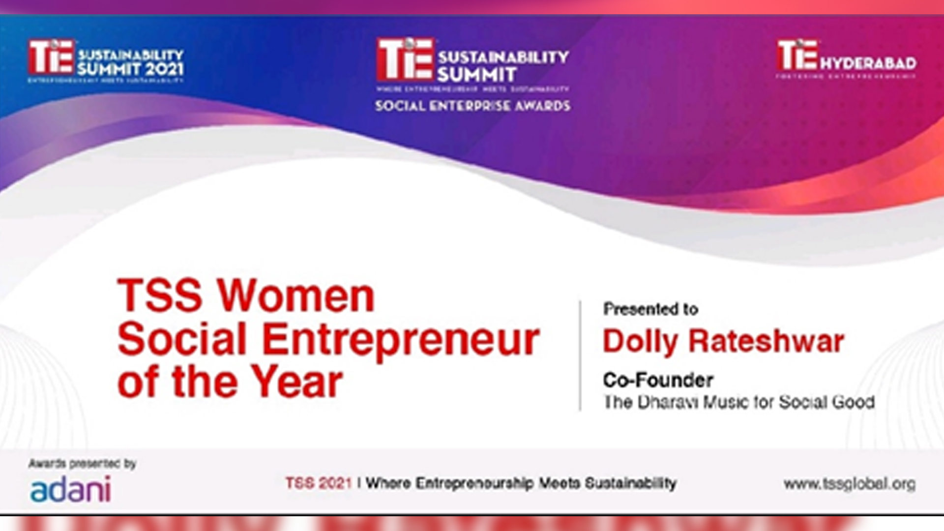 The Dharavi Dream Project Wins the TSS Women Social Entrepreneur of the Year Award at the TiE Sustainability Summit