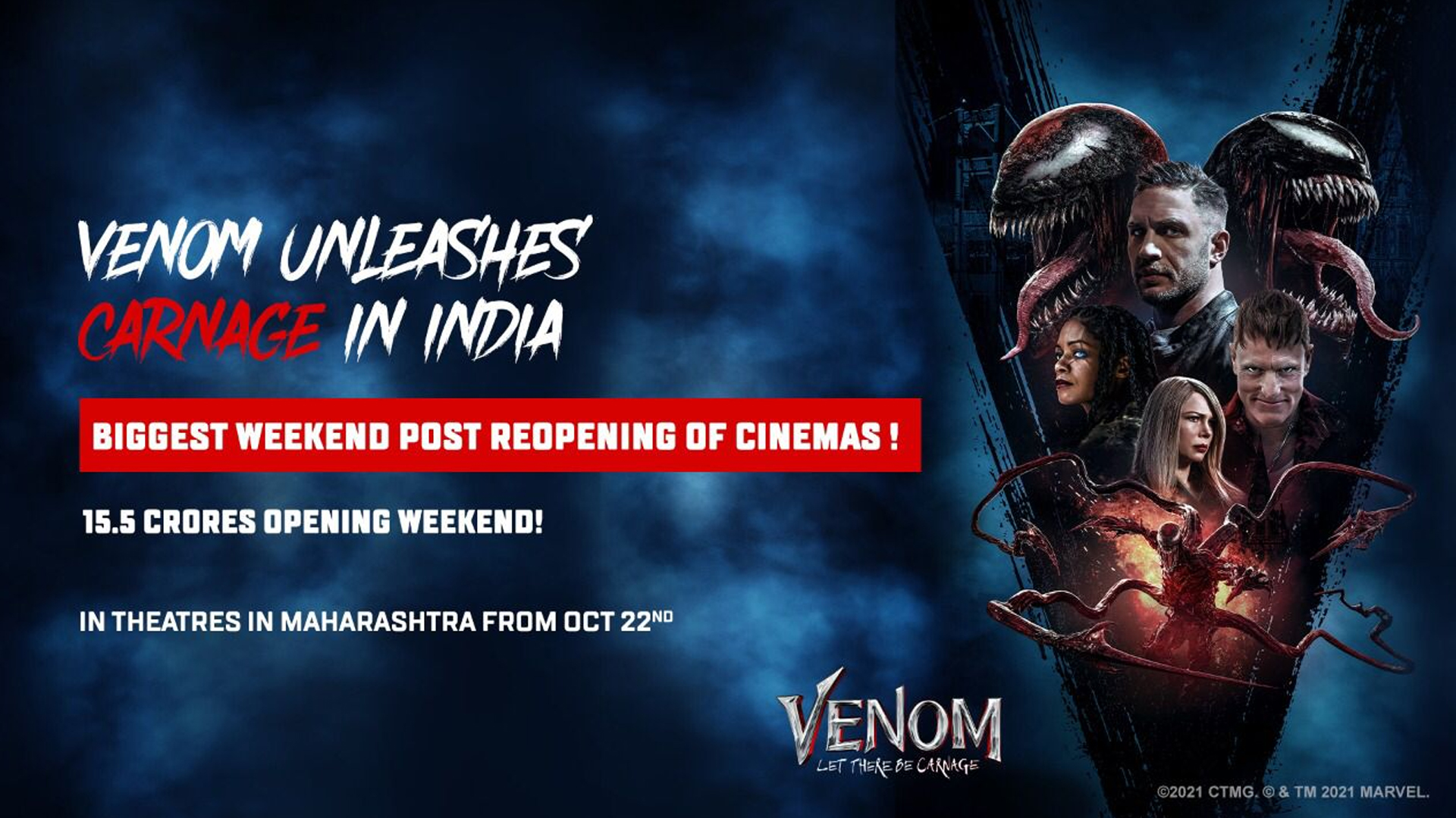 ‘Venom: Let There be Carnage’ smashes box office on its first weekend, collects 15.50 Cr!