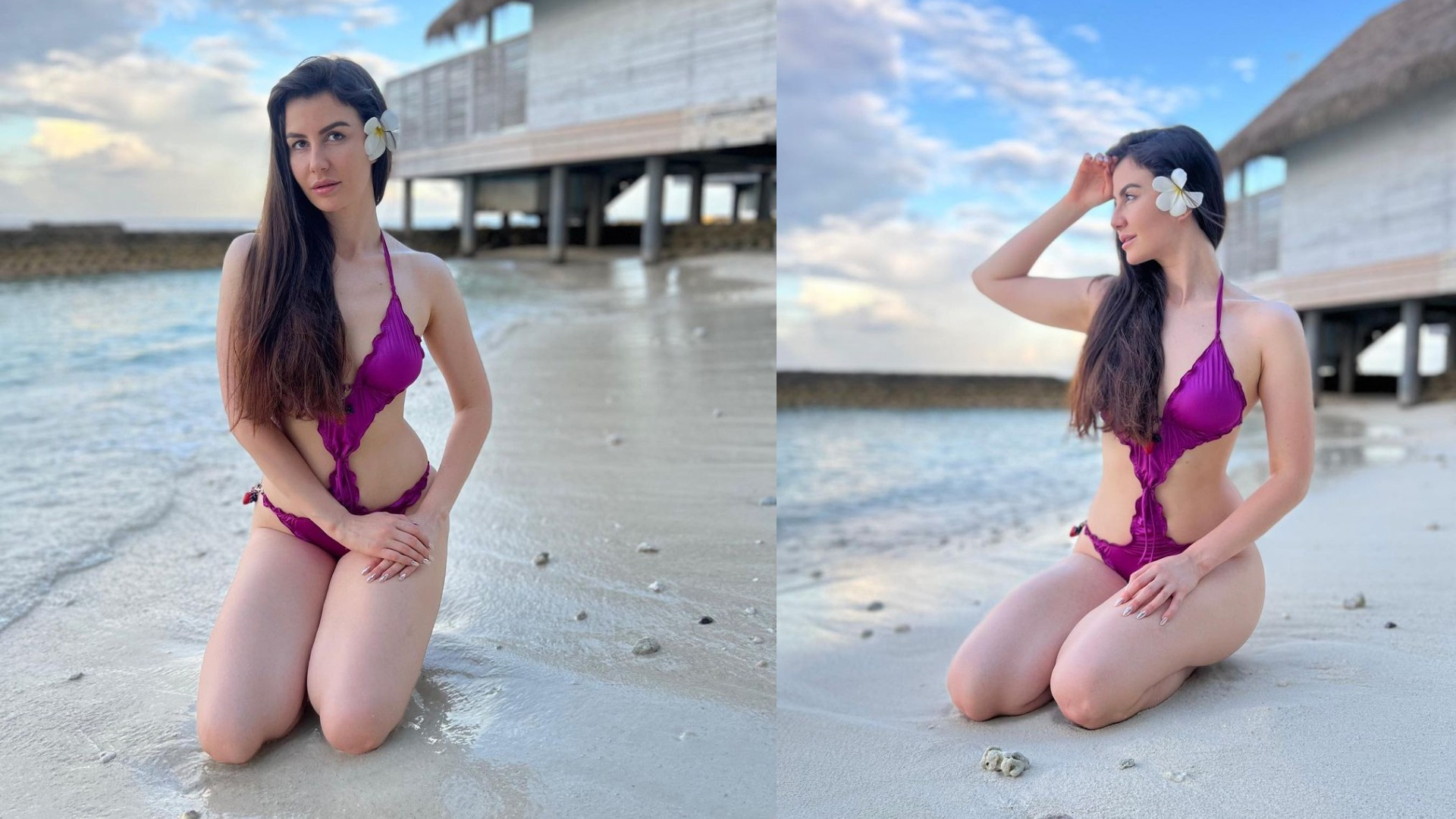 Giorgia Andriani Makes Us Say Oh La La As She Soaks Sun In A Purple Hot Bikini; Posing At The Maldives Beach