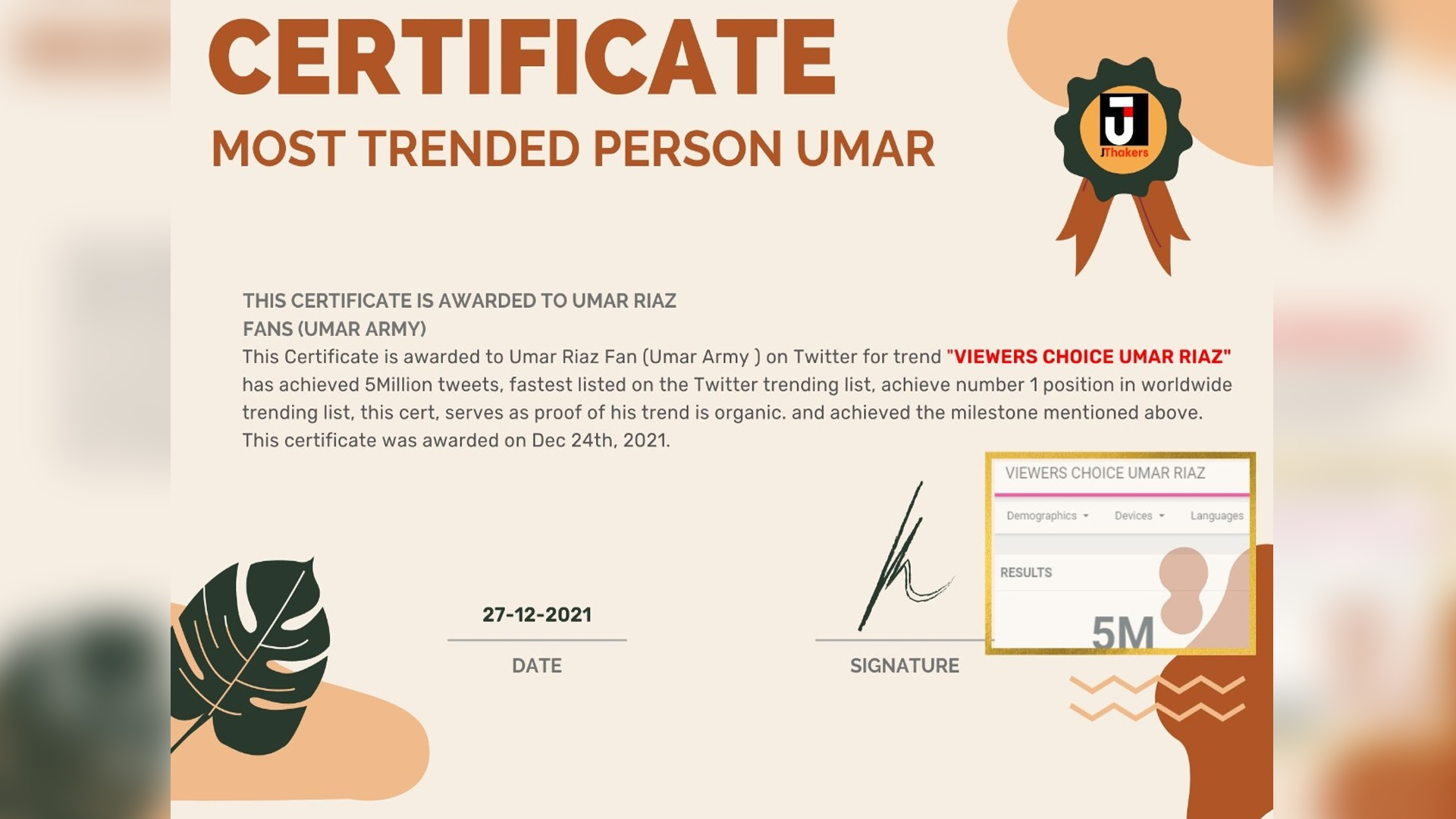 Umar Riaz gets awarded for achieving the fasted 5million tweets on Twitter