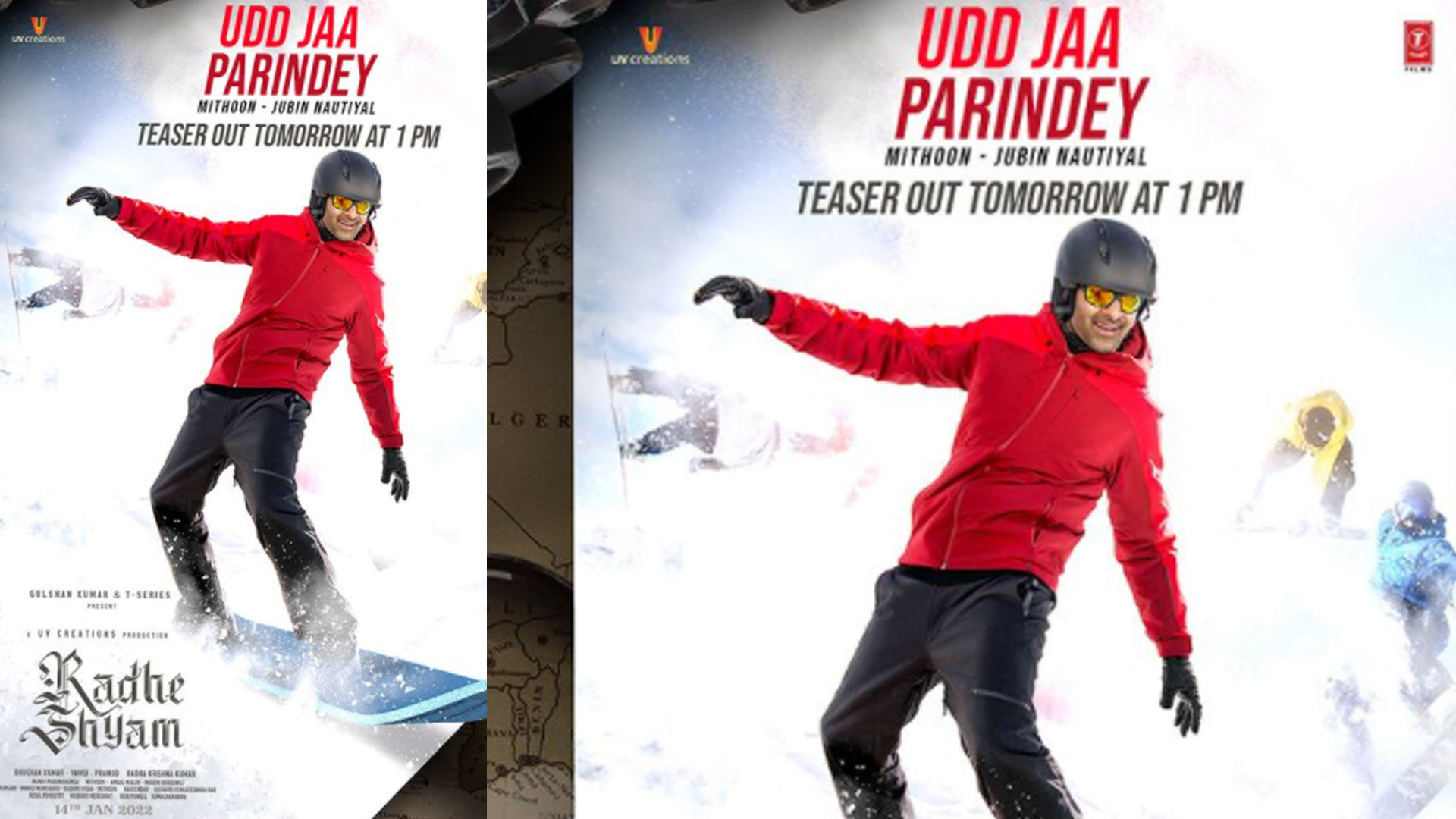 Prabhas goes snowboarding in the poster of Radhe Shyam’s new song ‘Udd Ja Parindhey’!