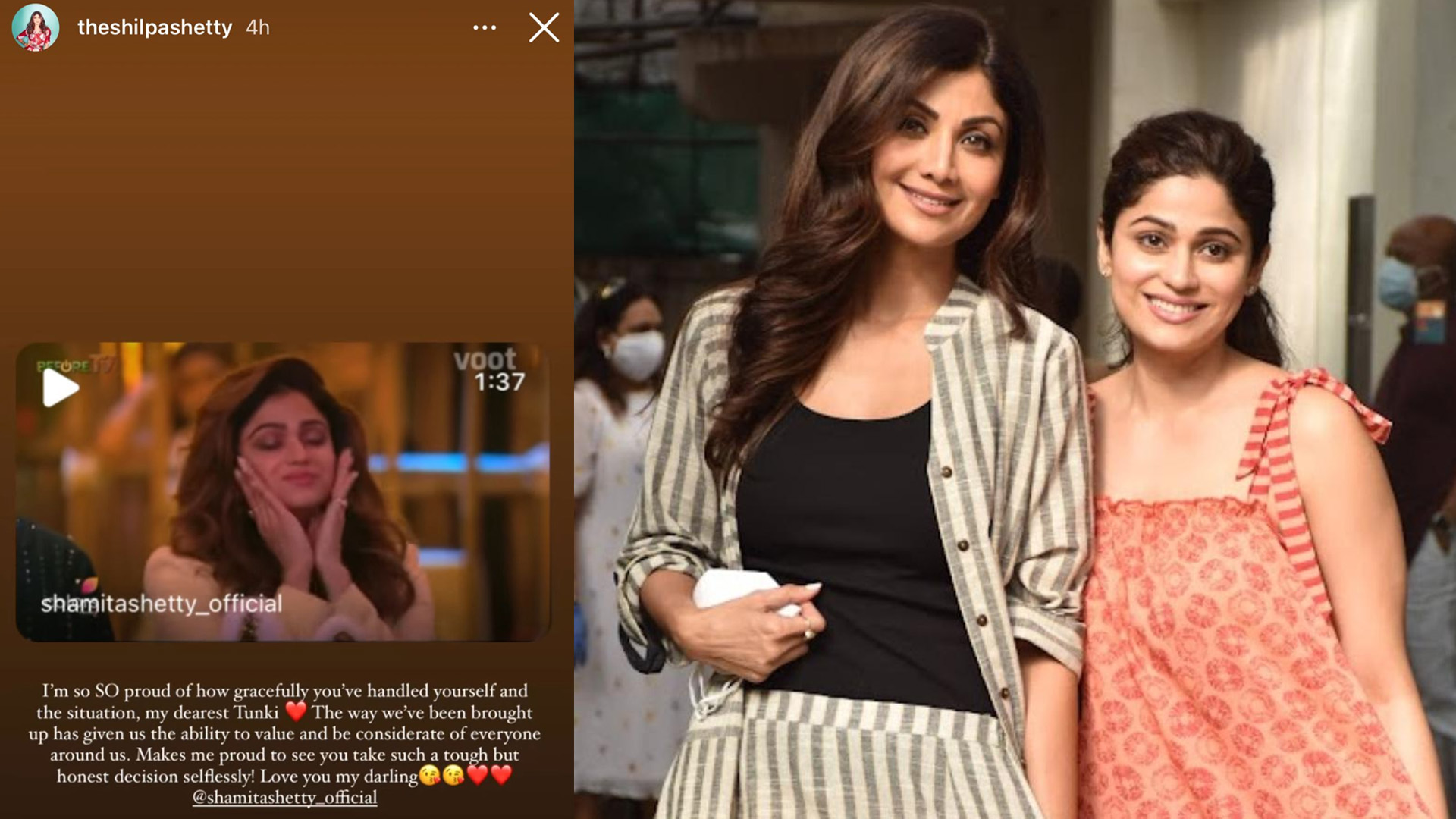 Shilpa Shetty comes out in support of Shamita Shetty. Quoted “I am so proud of how gracefully you’ve handled yourself and the situation”