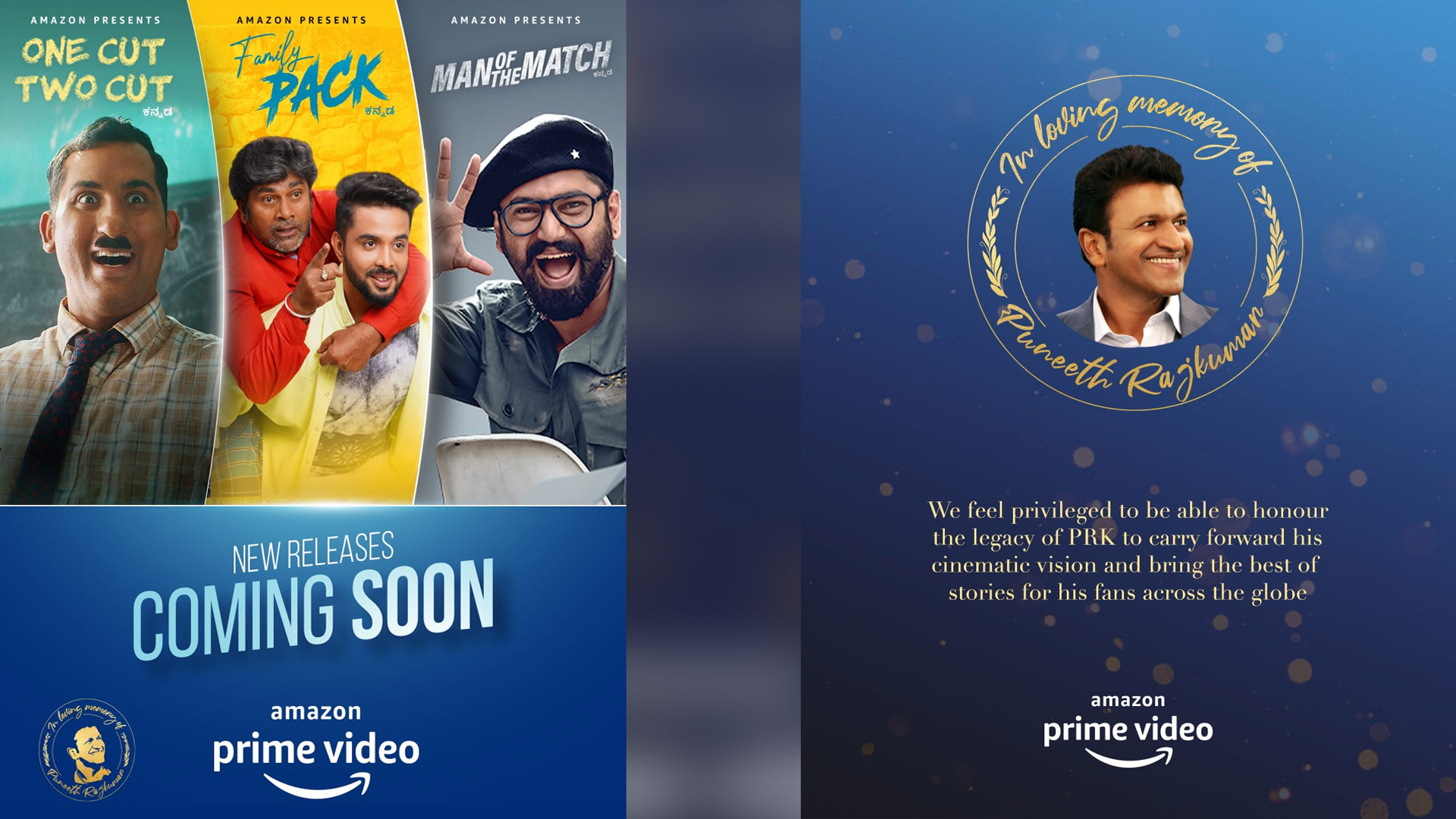 HONOURING THE LEGACY OF LATE PUNEETH RAJKUMAR, PRIME VIDEO ANNOUNCES THE EXCLUSIVE PREMIERE OF THREE UPCOMING FILMS FROM HIS STUDIO AND MAKES FIVE OF HIS PREVIOUS MOVIES FREE FOR ALL