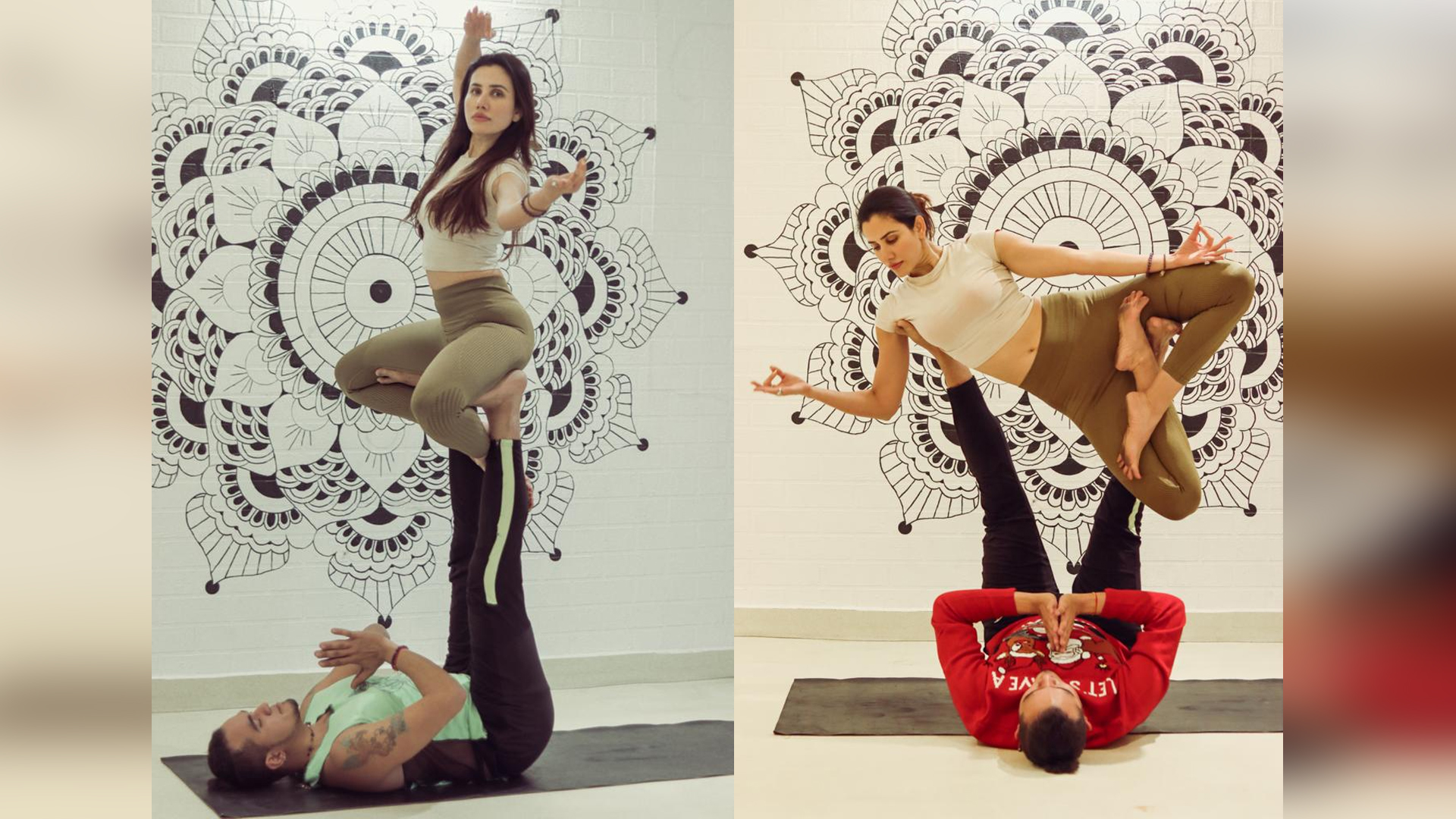 Sonnalli Seygall’s attempt at acroyoga is impressive to say the least