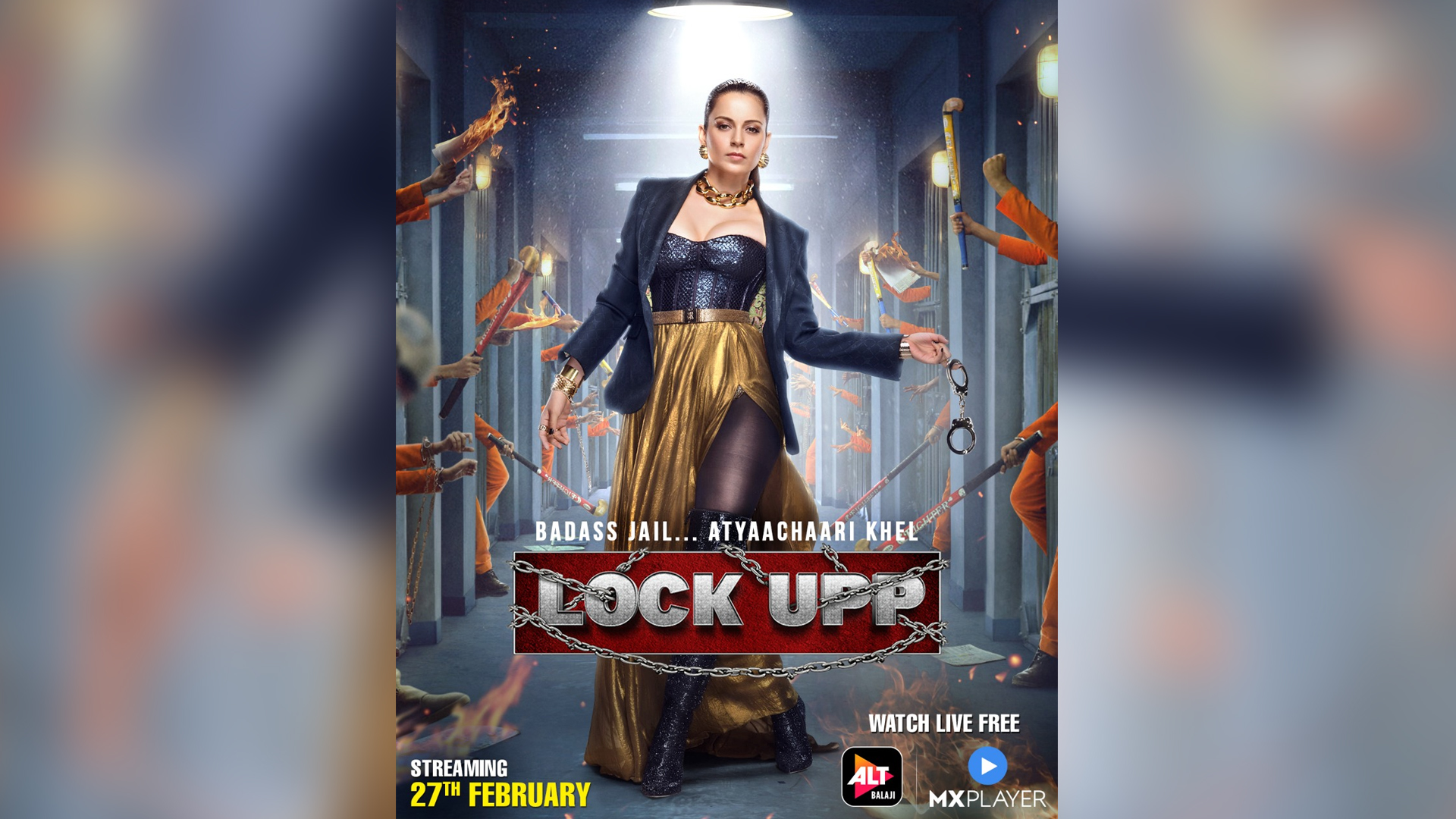 Shiny handcuffs and a sinister baton: Kangana Ranaut sizzles in the second poster of Lock Upp to be aired on ALTBalaji & MX Player.