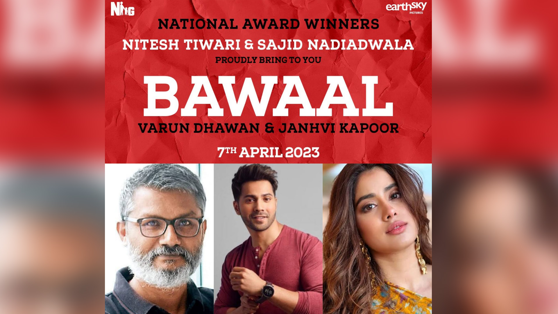 Sajid Nadiadwala and Nitesh Tiwari’s, ‘Bawaal’ releases 7th April, 2023- to star Varun Dhawan and Janhvi Kapoor!