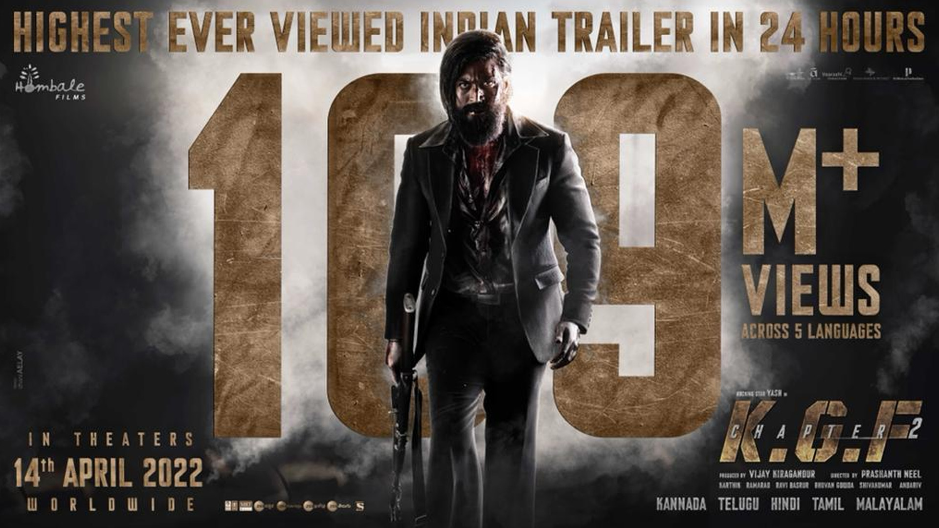 ‘KGF: Chapter 2’ becomes highest ever viewed Indian trailer – crosses 109 million plus views in 24 hours!