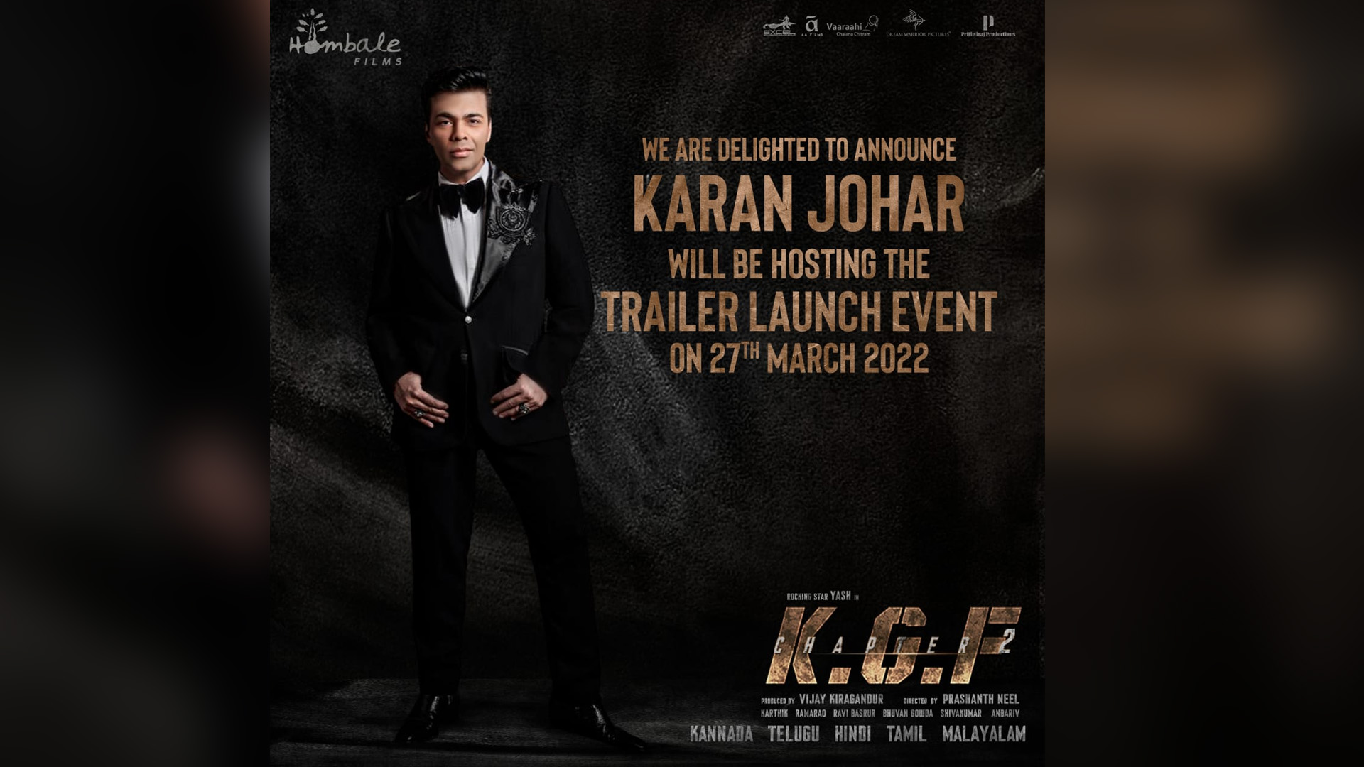 Karan Johar to host the grand trailer launch event of ‘KGF: Chapter 2’ in Bengaluru!