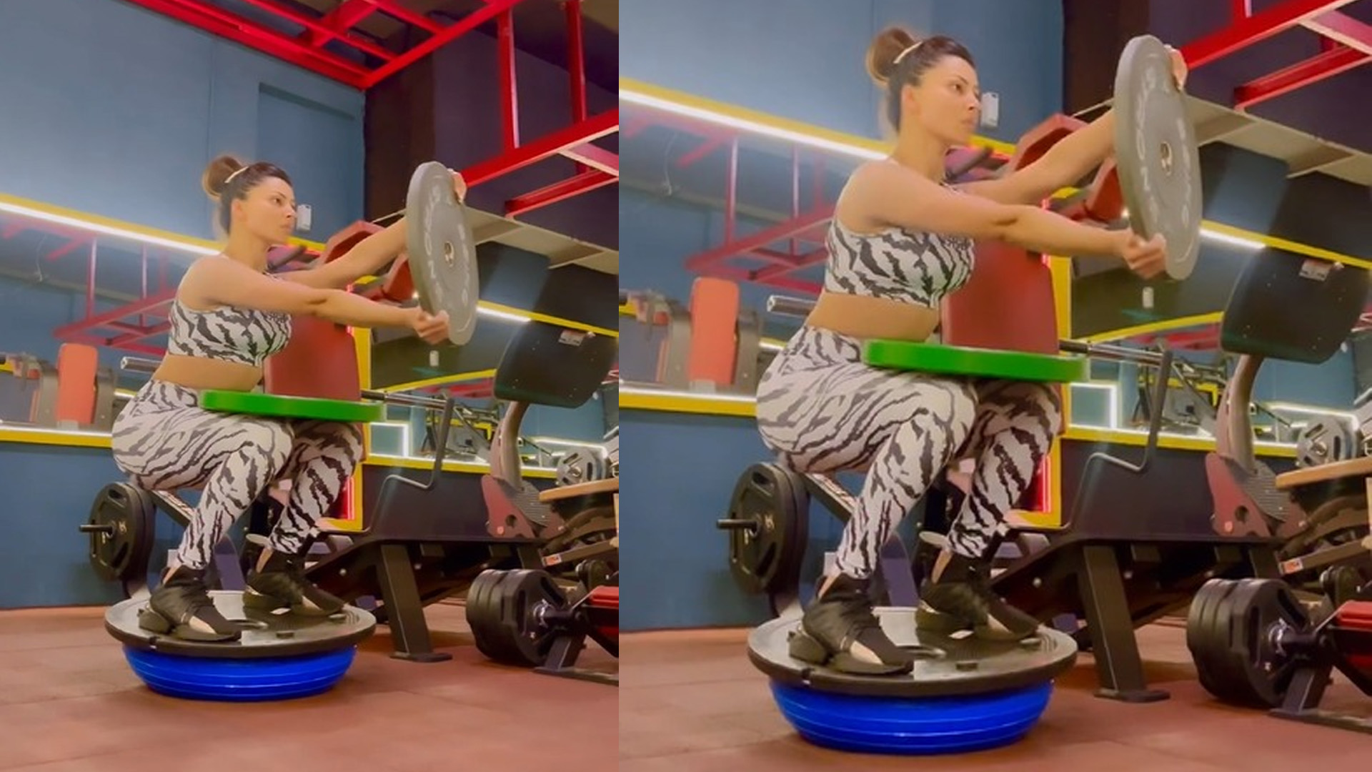 Urvashi Rautela’s illustration of how to get to that hustle for that muscle with a 40kg plate and isometric bosu ball squats will undoubtedly inspire you