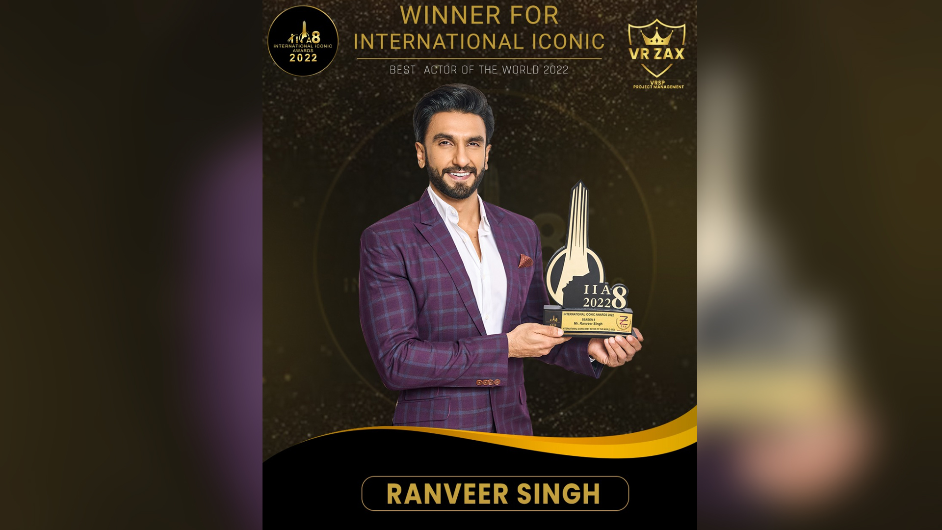 Ranveer Singh Wins Season 8 International Iconic Award for Best Actor in the World 2022