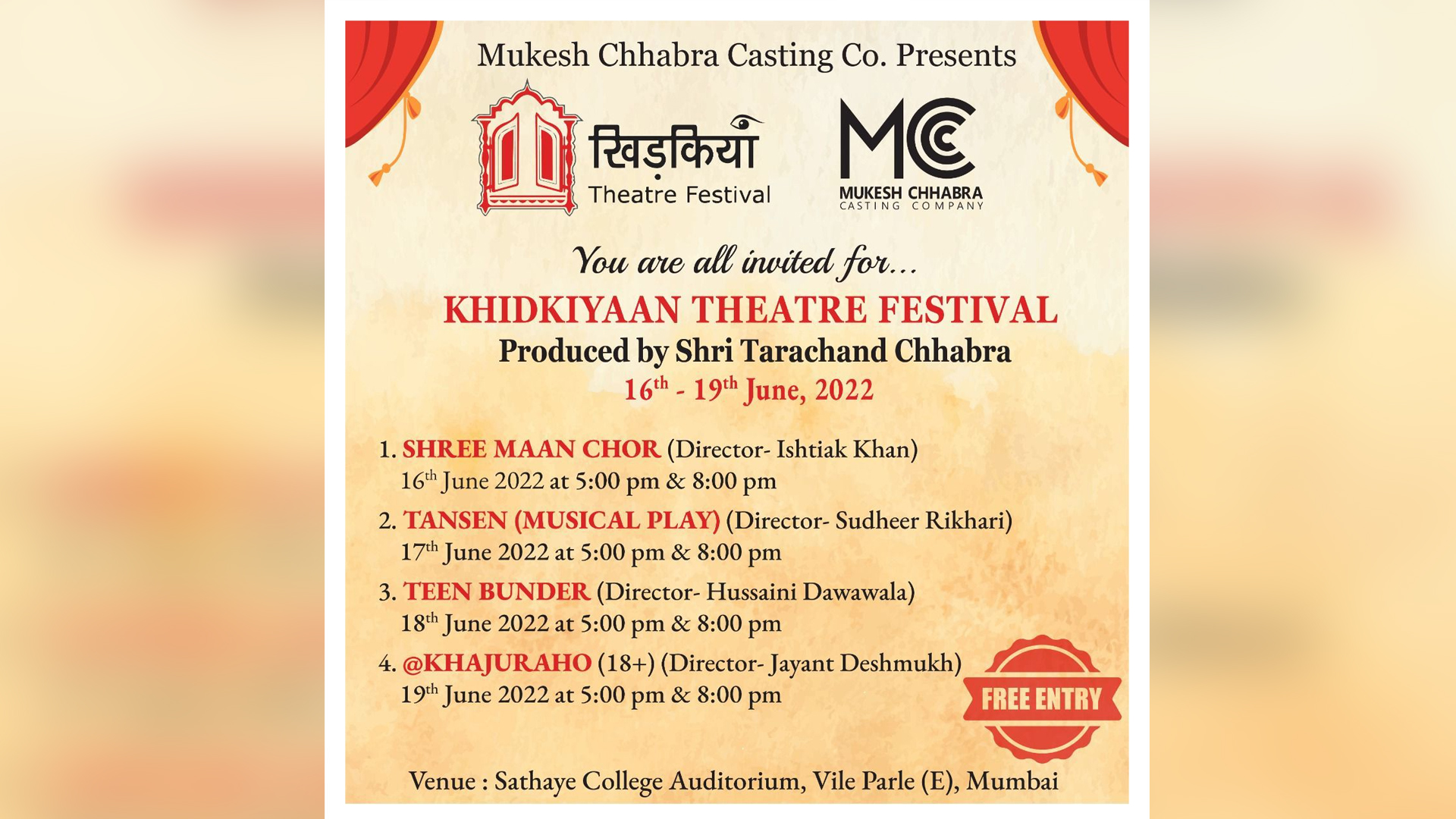 Mukesh Chhabra announces fifth edition of ‘Khidkiyaan Theatre Festival 2022’!