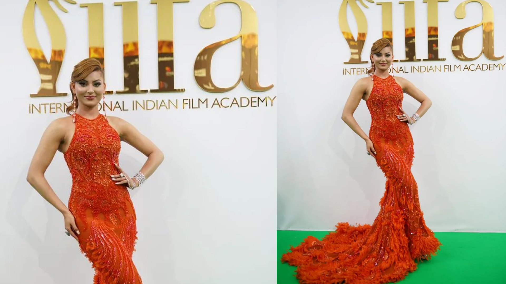 Urvashi Rautela left everyone stunned in Abudhabi with her amazing Orange 20 Lakh,Furne Amato gown at the IIFA Awards 2022