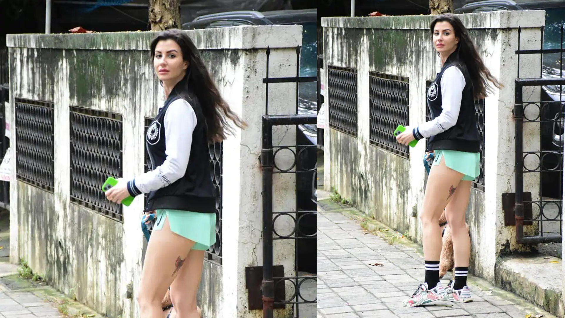 Giorgia Andriani looks stunning in super hot shorts as she takes her dog for a walk