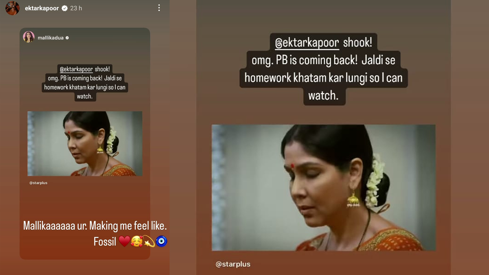 Comedy queen Mallika Dua and Daily soap queen Ekta Kapoor’s witty banter on ‘Kahaani Ghar Ghar Kii’ re-run on social media.