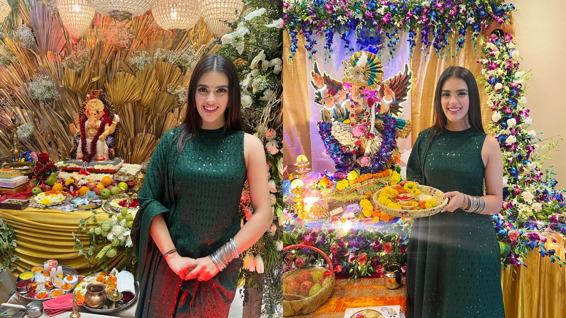 Actress Kavya Thapar looks exquisite as she gets into the festive spirit seeks blessings of Bappa amid her debut release of Middle-Class Love