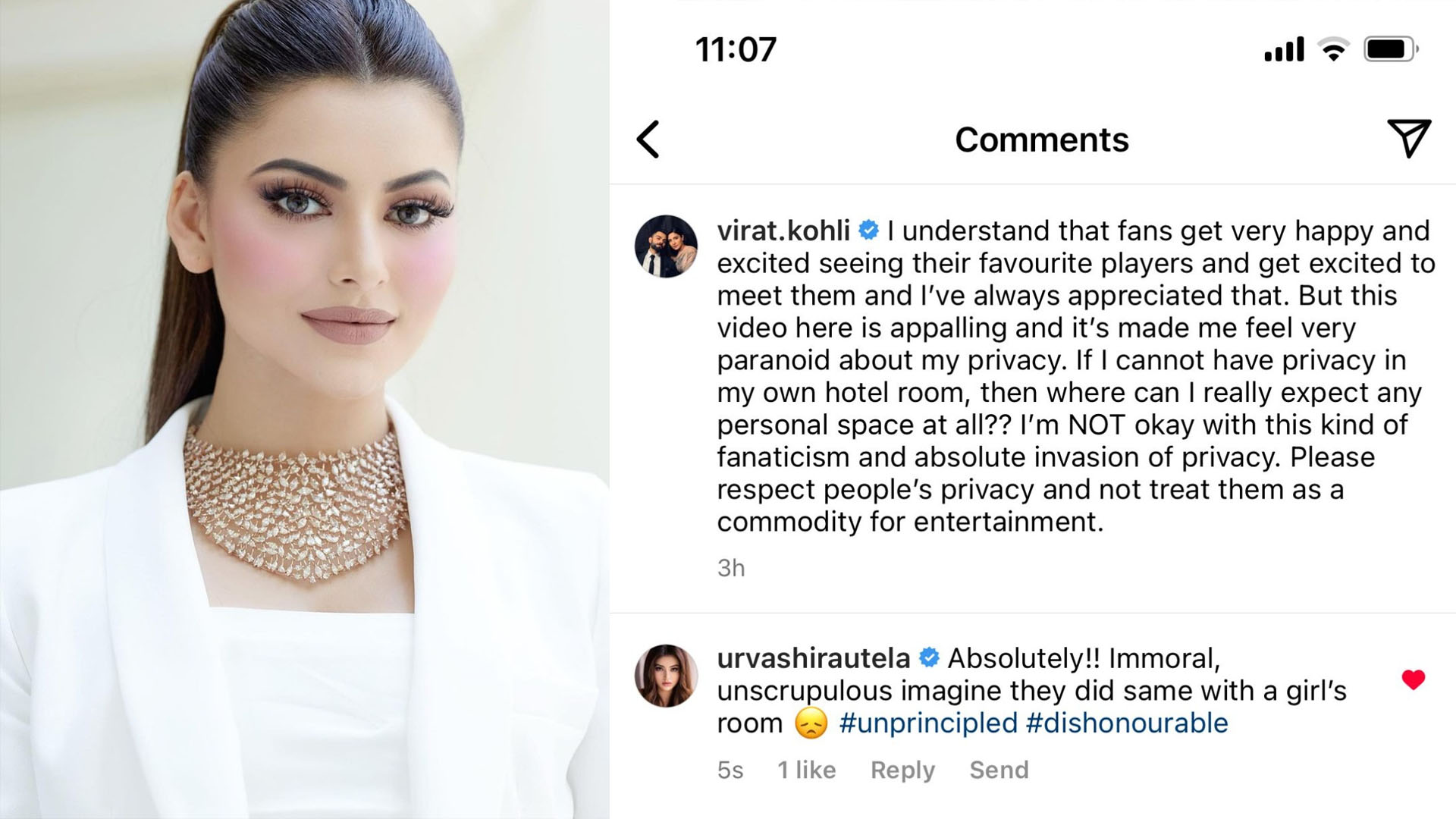 Urvashi Rautela speaks on the safety of girls over the viral room video of Virat Kholi saying, “Imagine they did the same with a girl’s room”