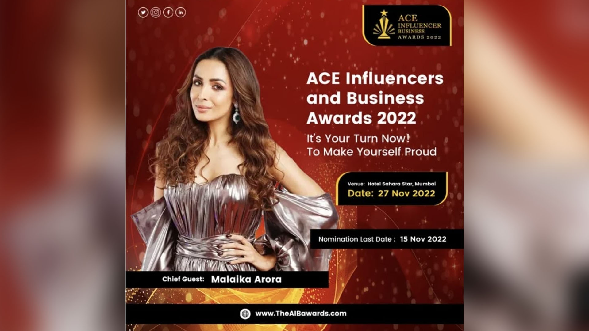 Malaika Arora To be the Chief Guest at ACE Business and Influencers Awards 2022