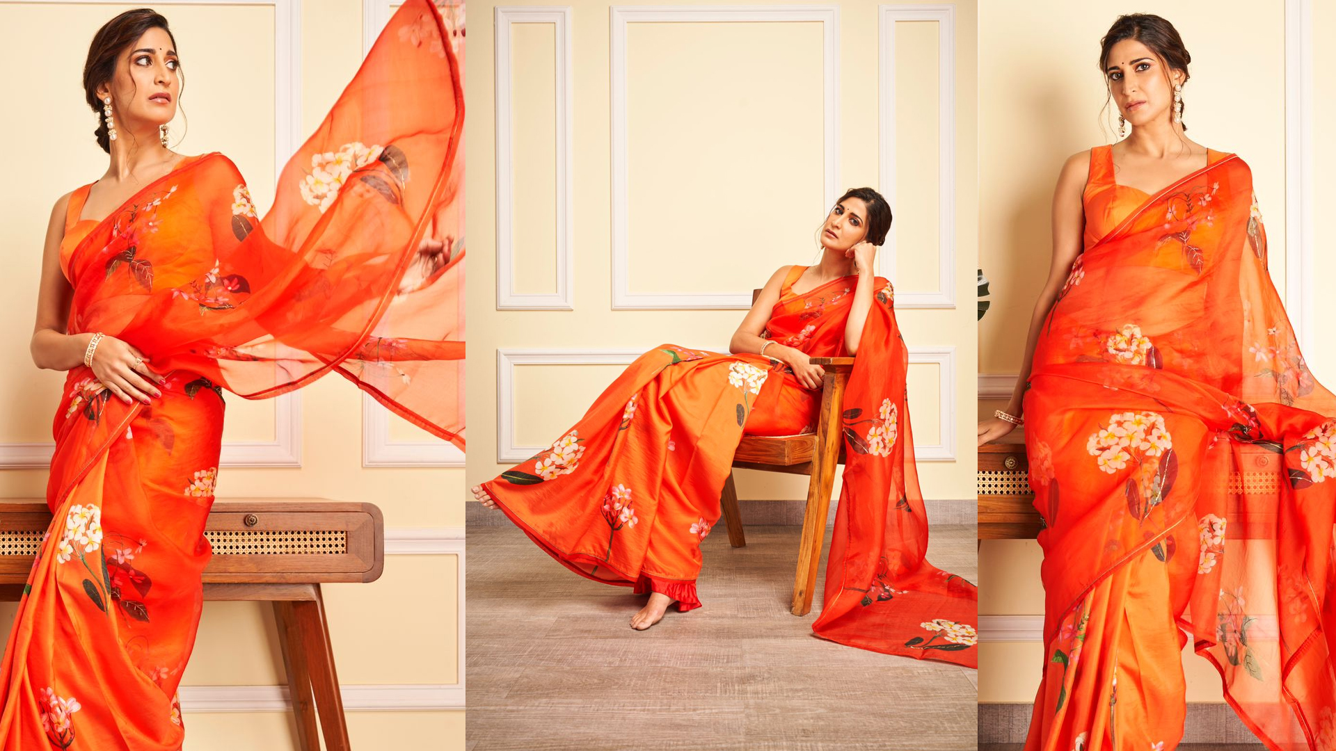 Aahana Kumra shines bright like a diva in a Stylish orange printed Saree